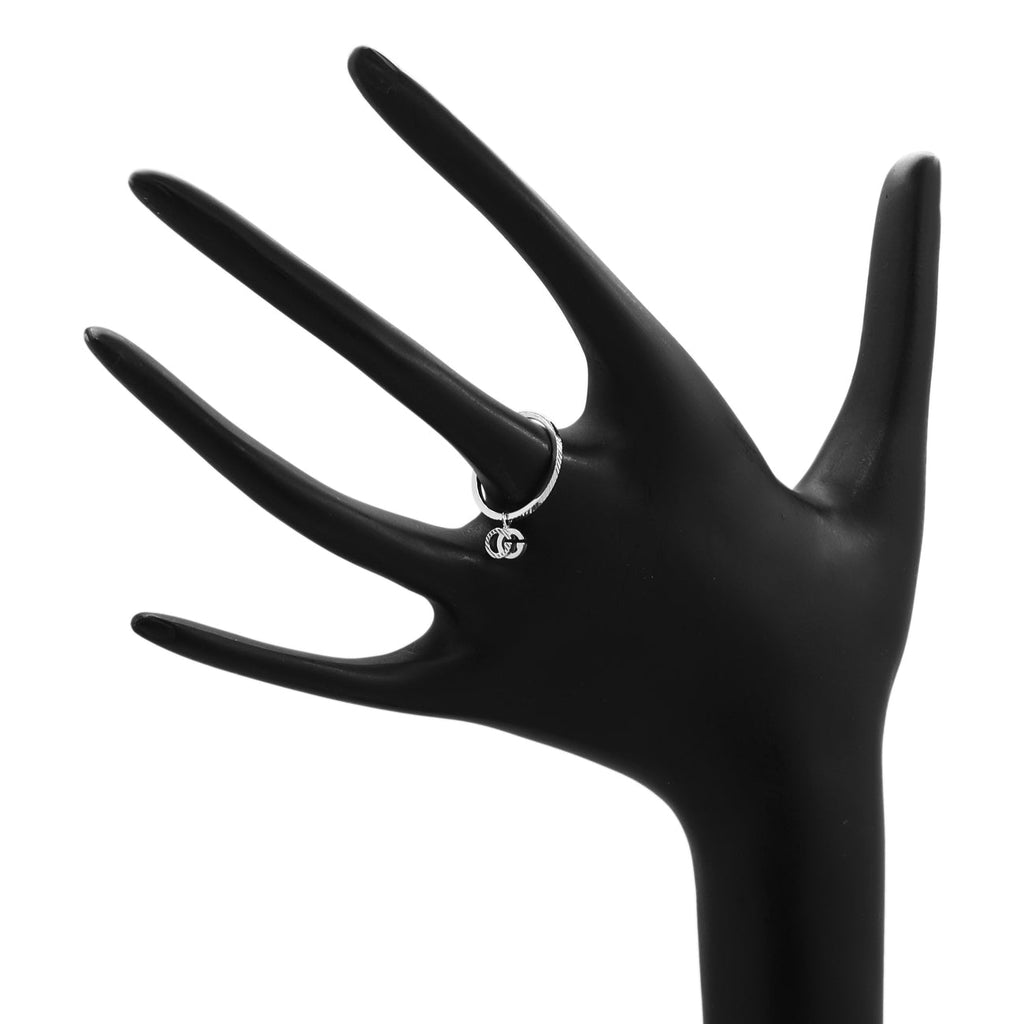 Gucci 18K White Gold GG Running Charm Ring