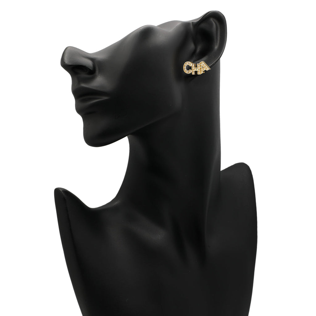 Chanel Crystal Cha-Nel Earrings