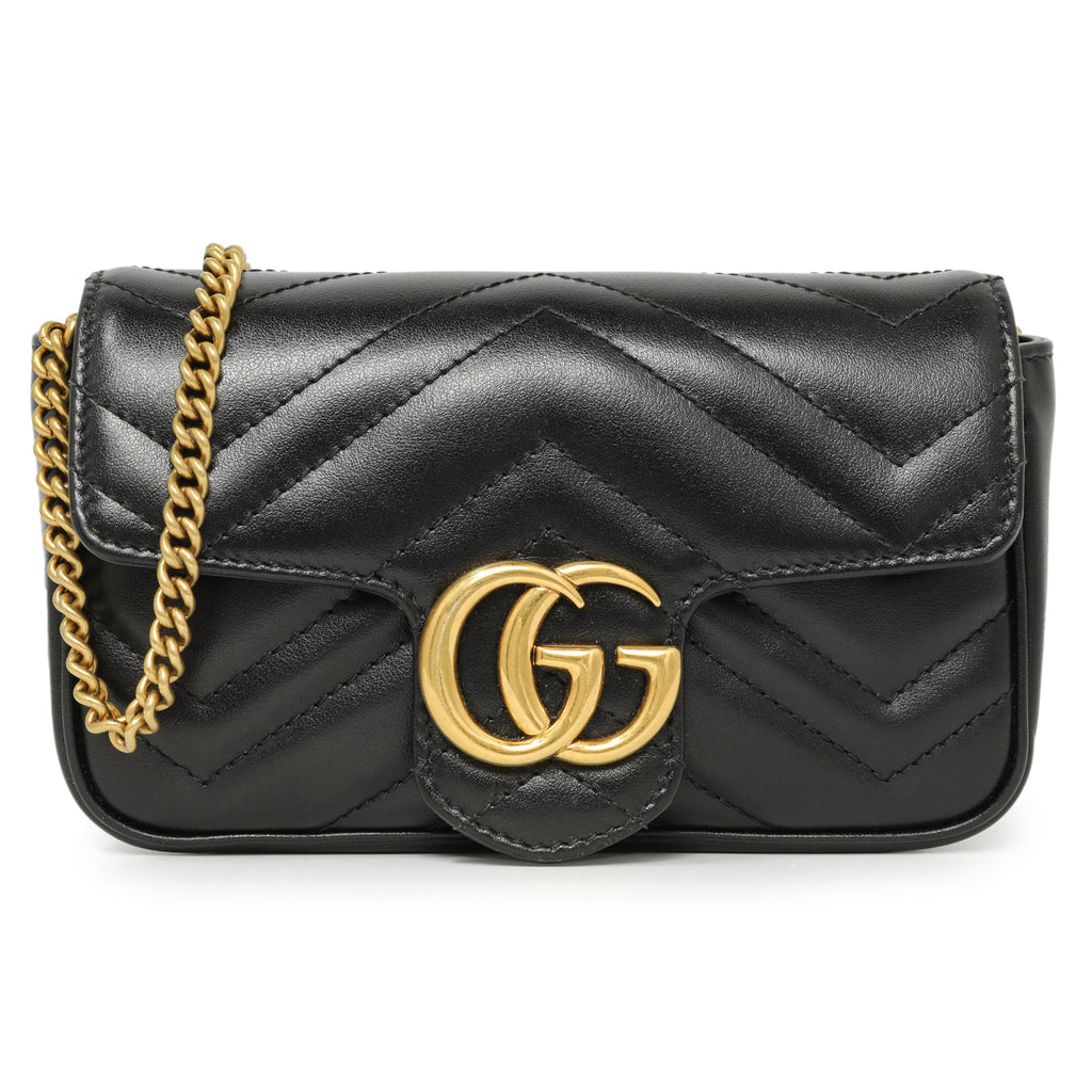 Gucci Black Calfskin Matelasse Super Mini GG Marmont