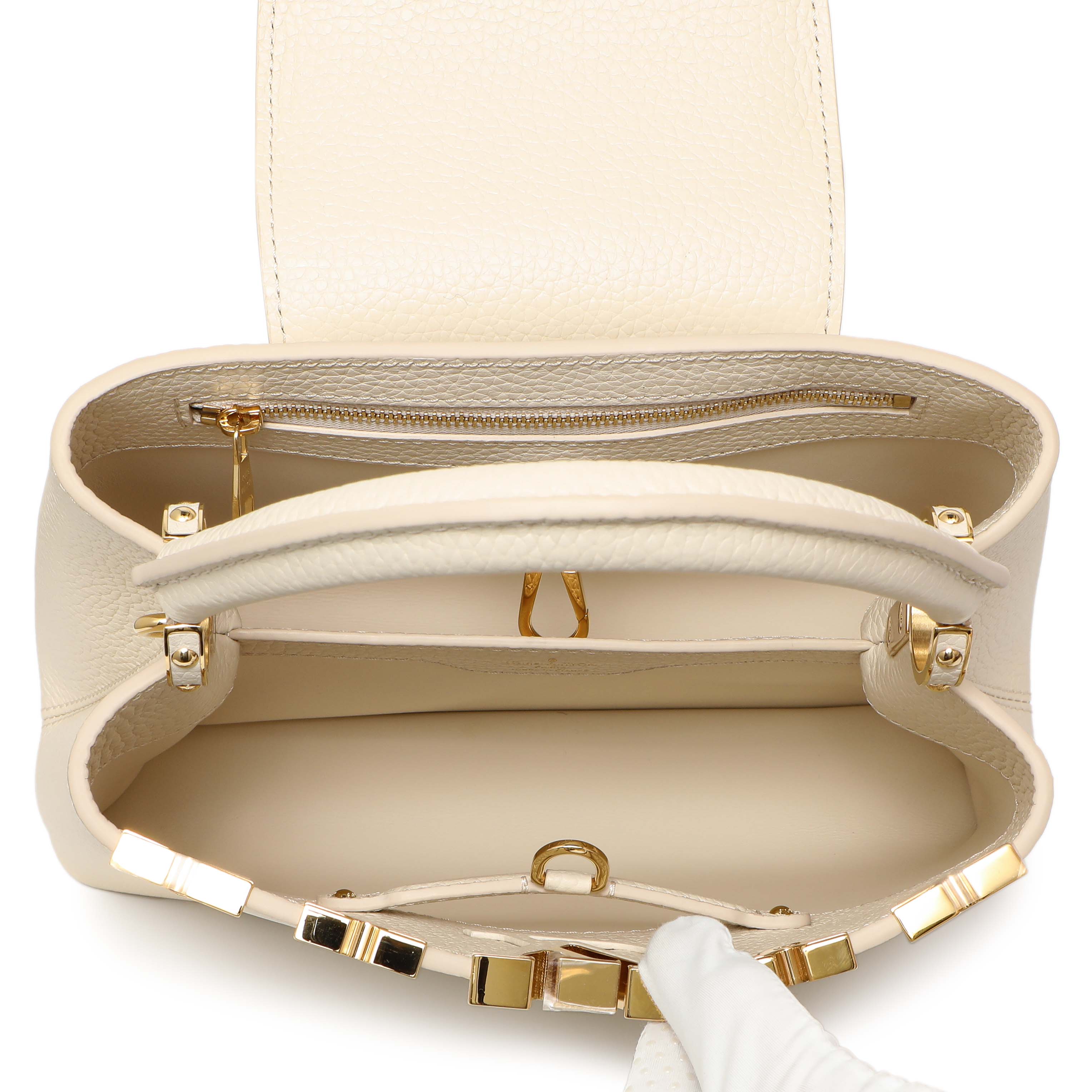 Louis Vuitton Creme Nacre Taurillon Flower Crown Capucines BB