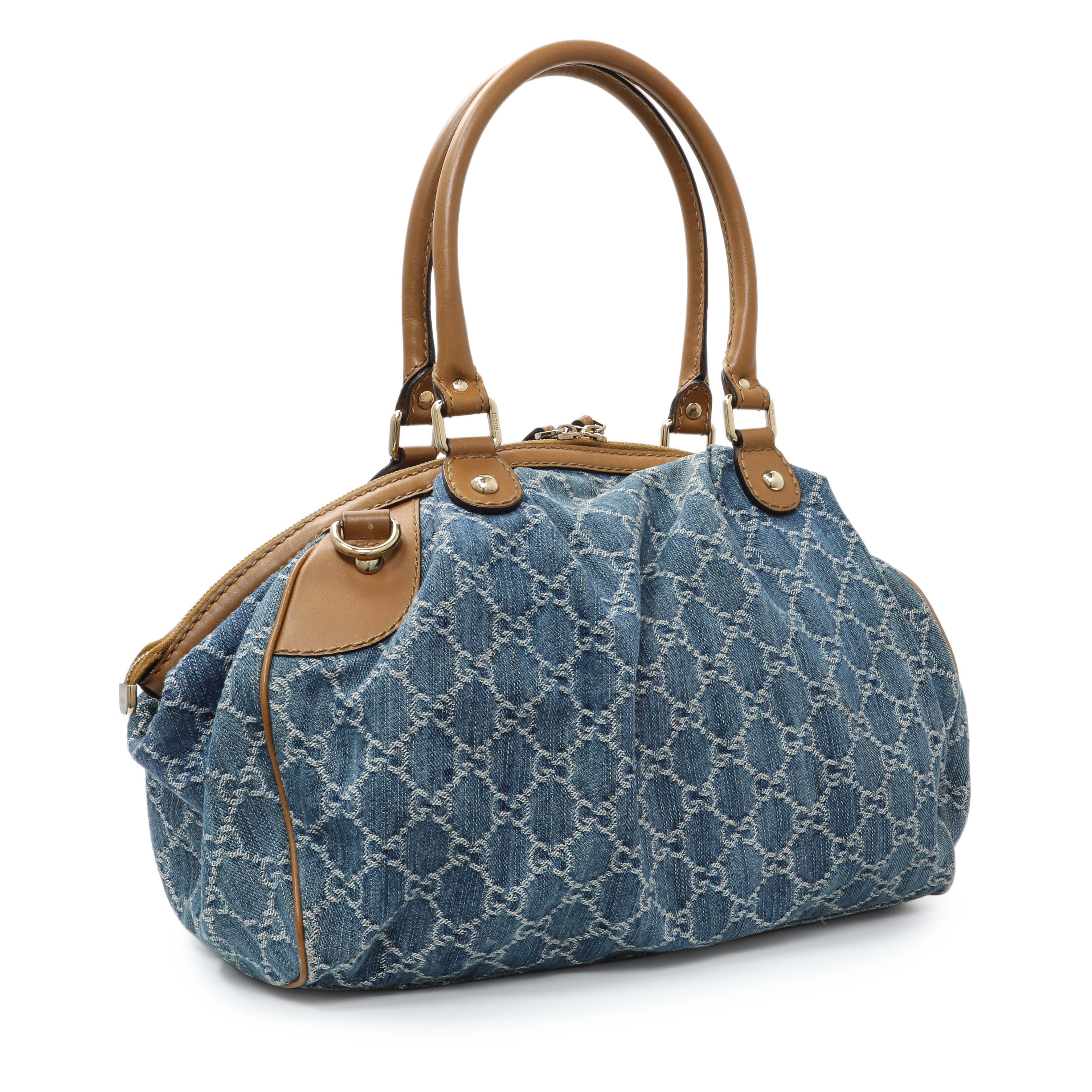 Gucci Denim Monogram Medium Sukey Boston