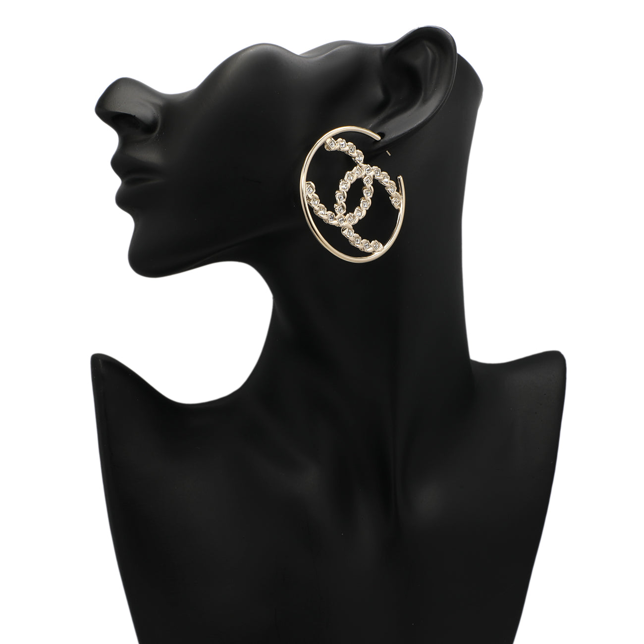 Chanel CC Crystal Hoop Earrings