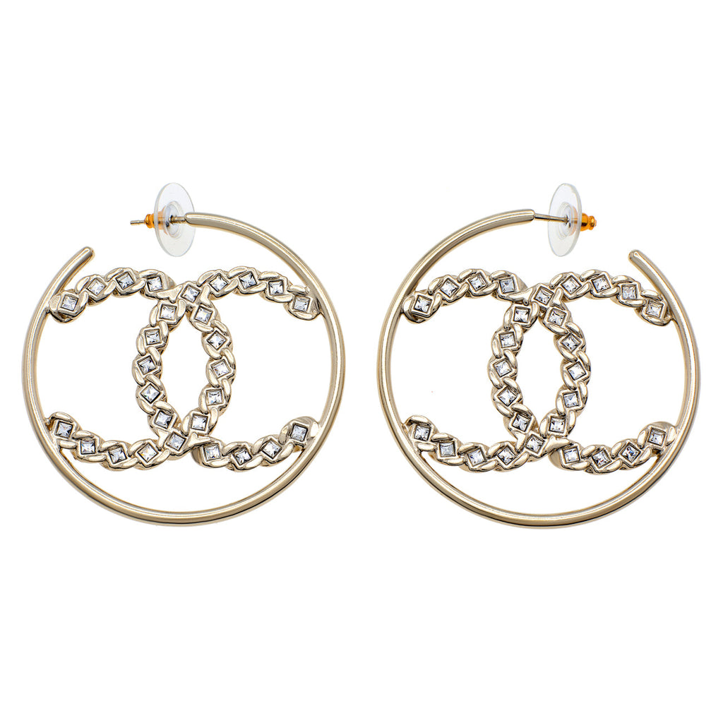 Chanel CC Crystal Hoop Earrings