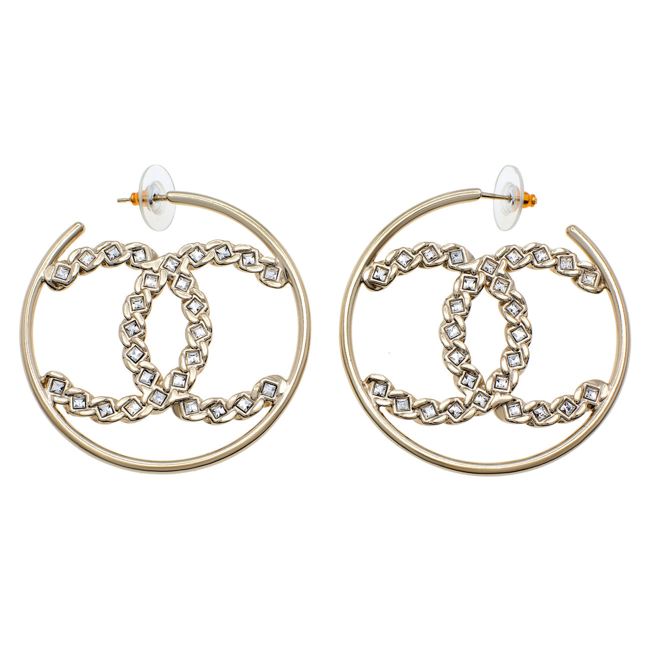 Chanel CC Crystal Hoop Earrings