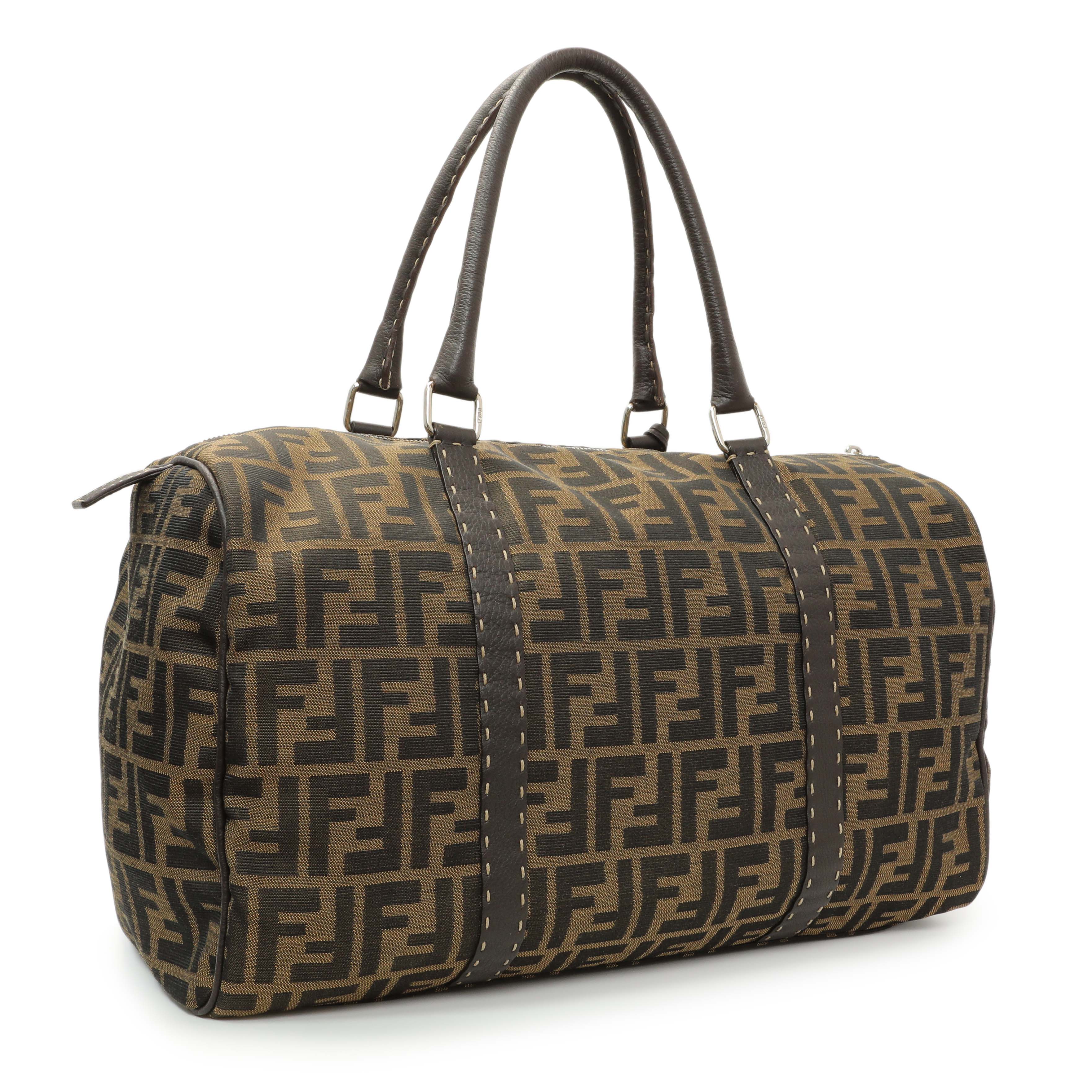 Fendi Zucca Selleria Large Boston Bag