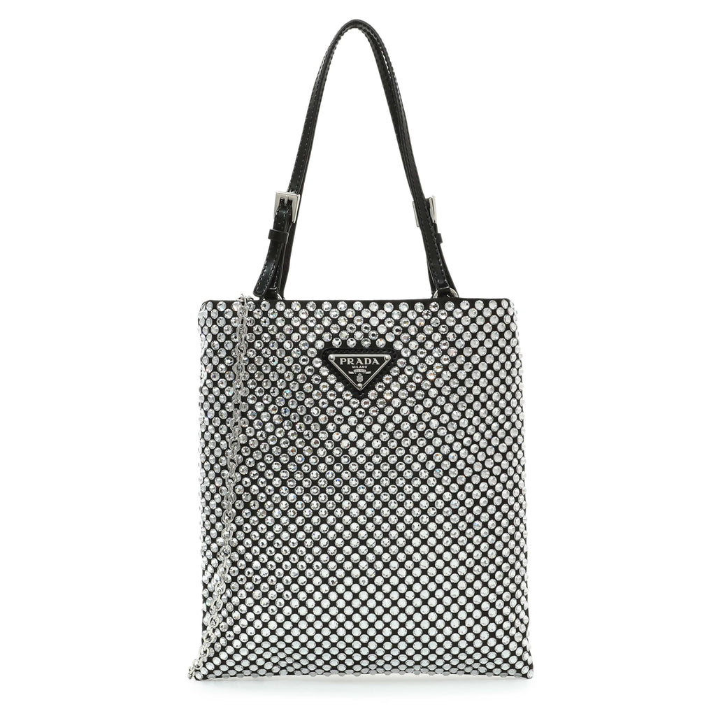 Prada Black Satin Crystal Embellished Mini Tote