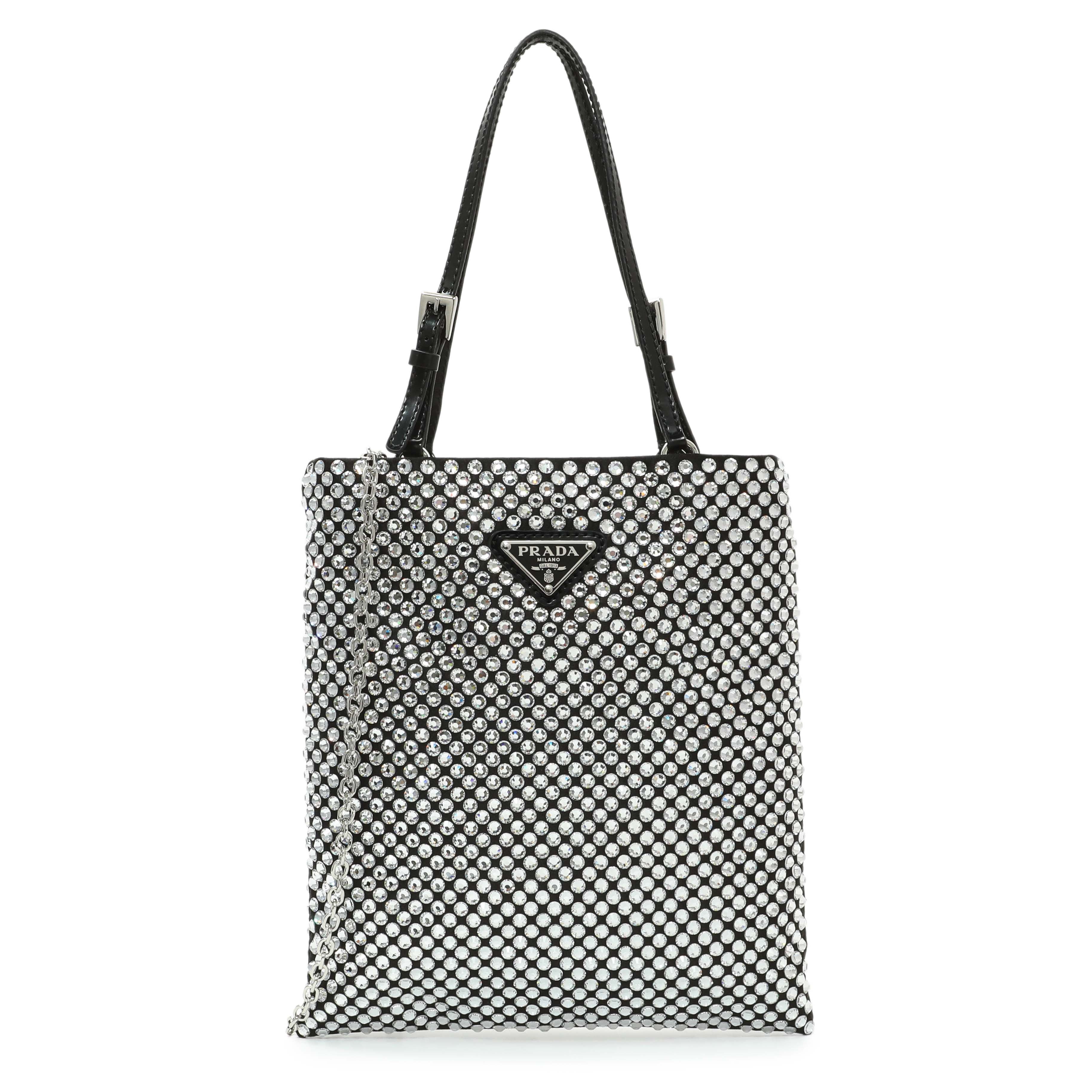 Prada Black Satin Crystal Embellished Mini Tote