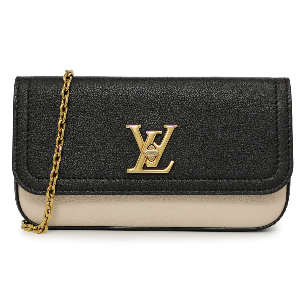 Louis Vuitton Black Grained Calfskin Lockme Chain Phone Pouch