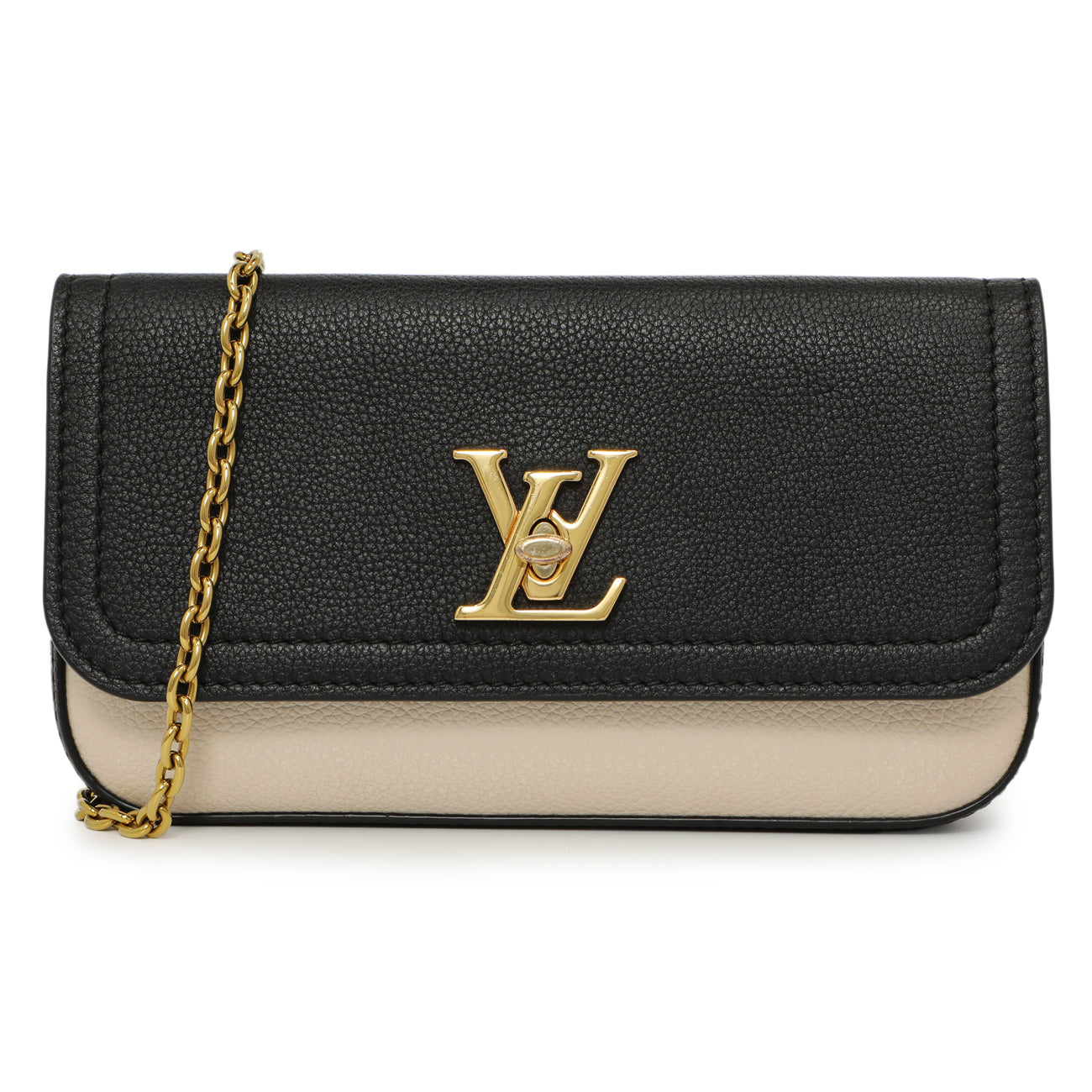 Louis Vuitton Black Grained Calfskin Lockme Chain Phone Pouch