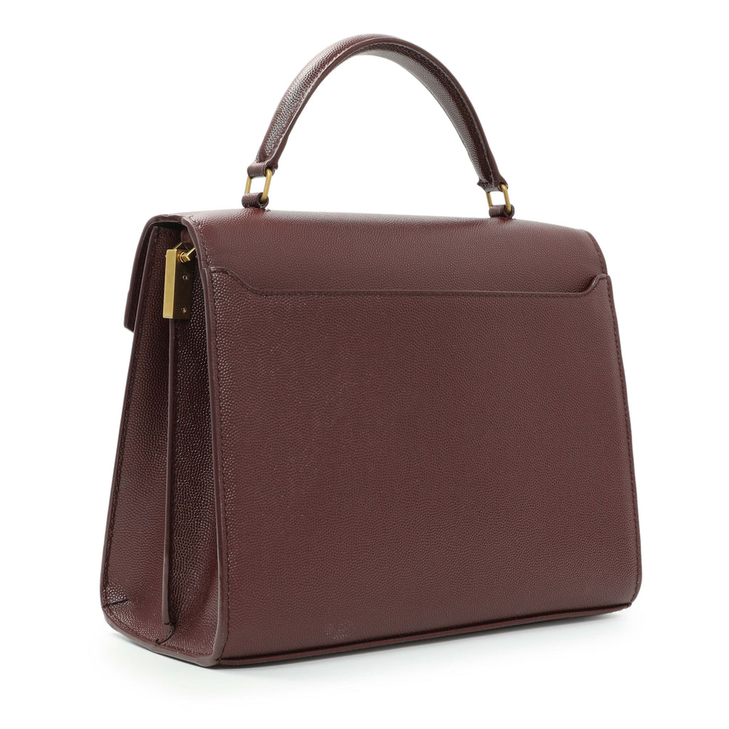 Saint Laurent Burgundy Grain de Poudre Medium Classic Monogram Cassandra Top Handle