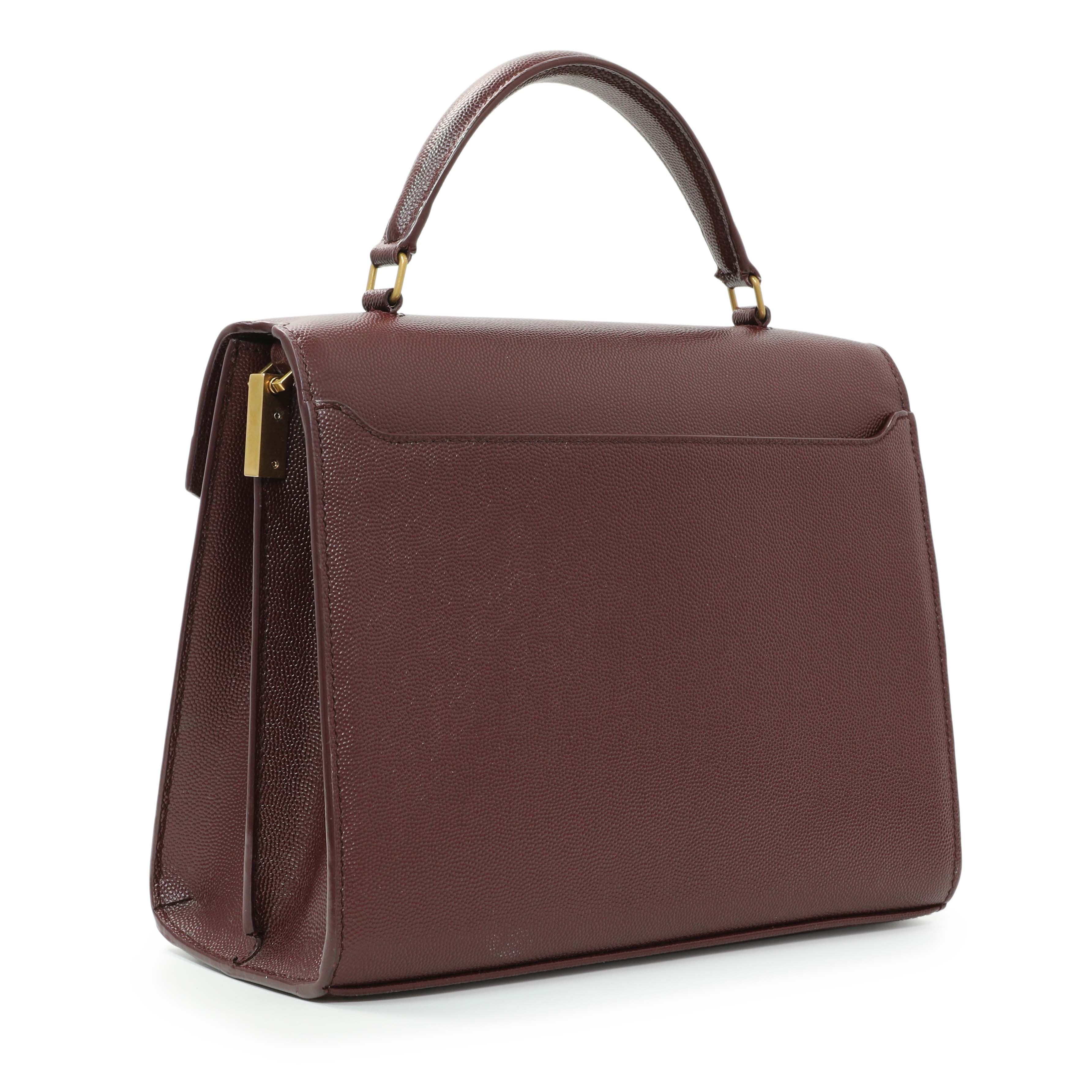 Saint Laurent Burgundy Grain de Poudre Medium Classic Monogram Cassandra Top Handle