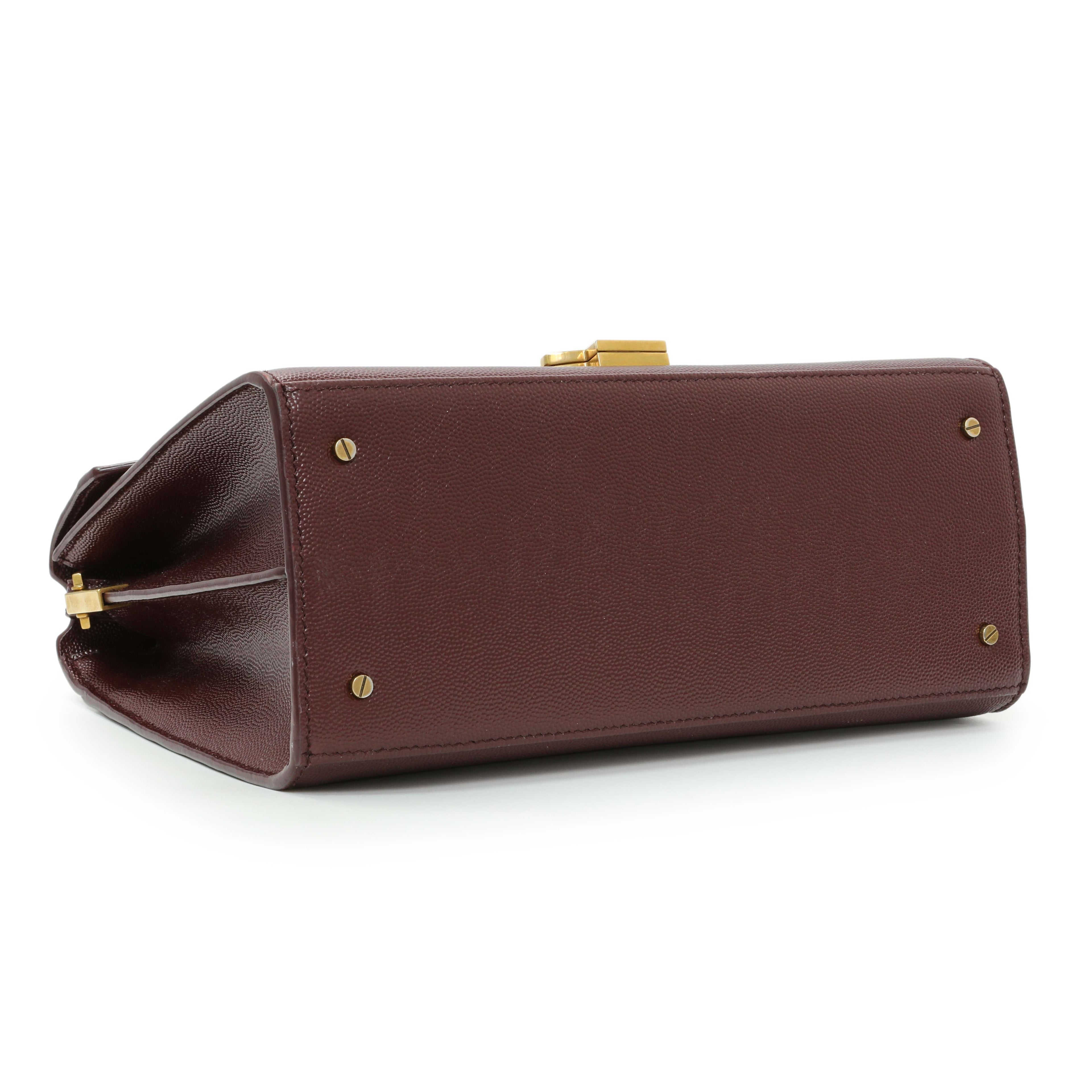 Saint Laurent Burgundy Grain de Poudre Medium Classic Monogram Cassandra Top Handle