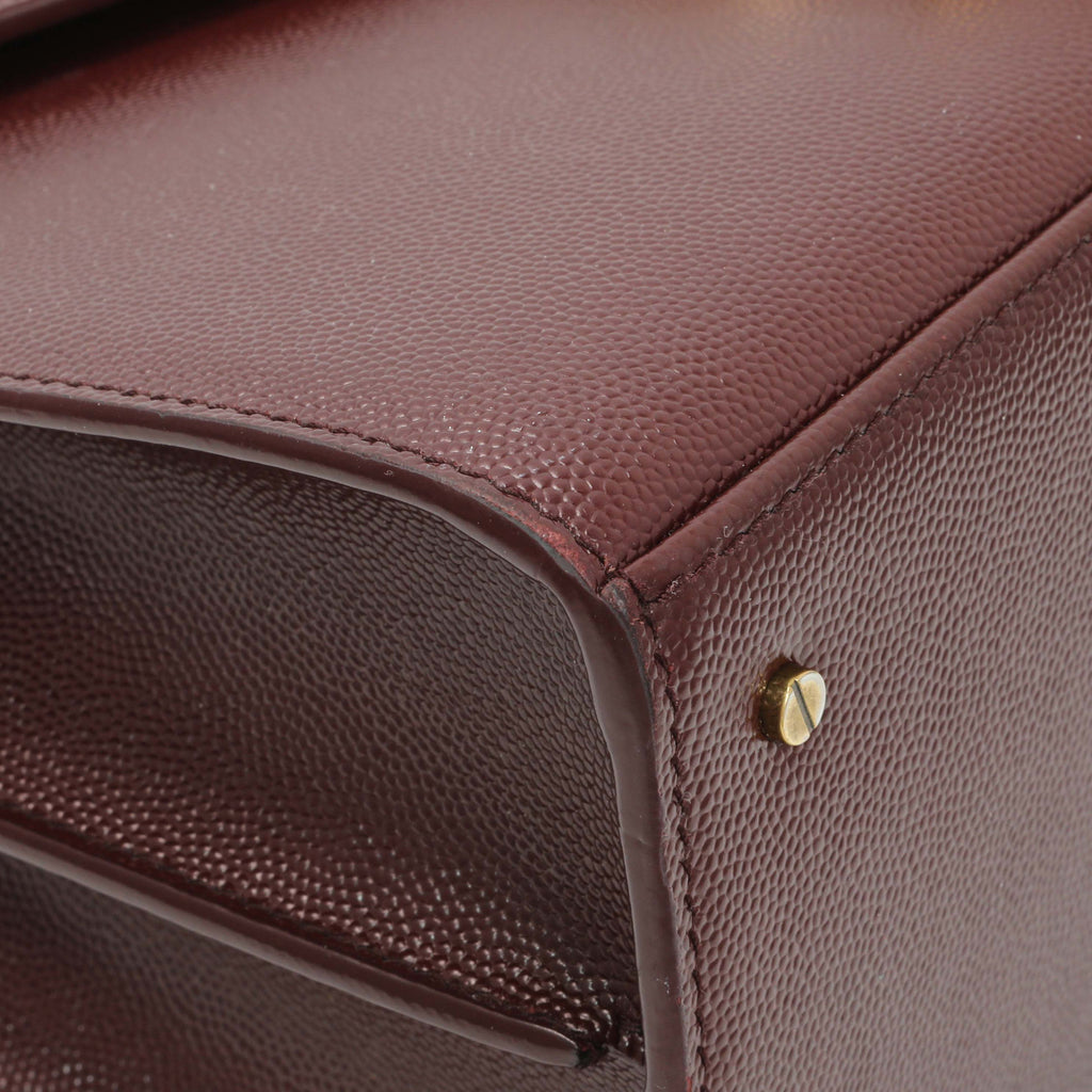 Saint Laurent Burgundy Grain de Poudre Medium Classic Monogram Cassandra Top Handle