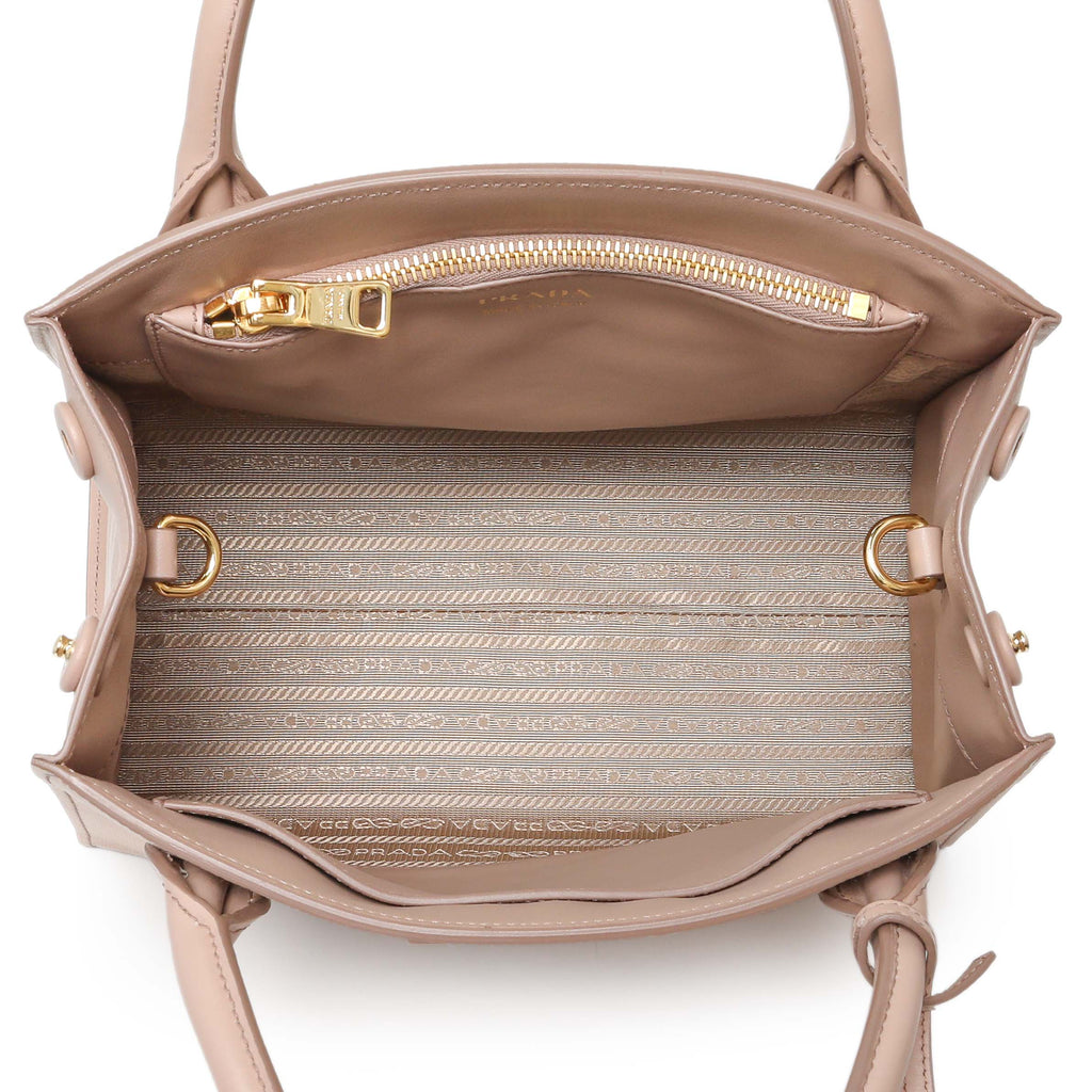 Prada Saffiano Cipria Cuir Calfskin Small Monochrome Top Handle Tote