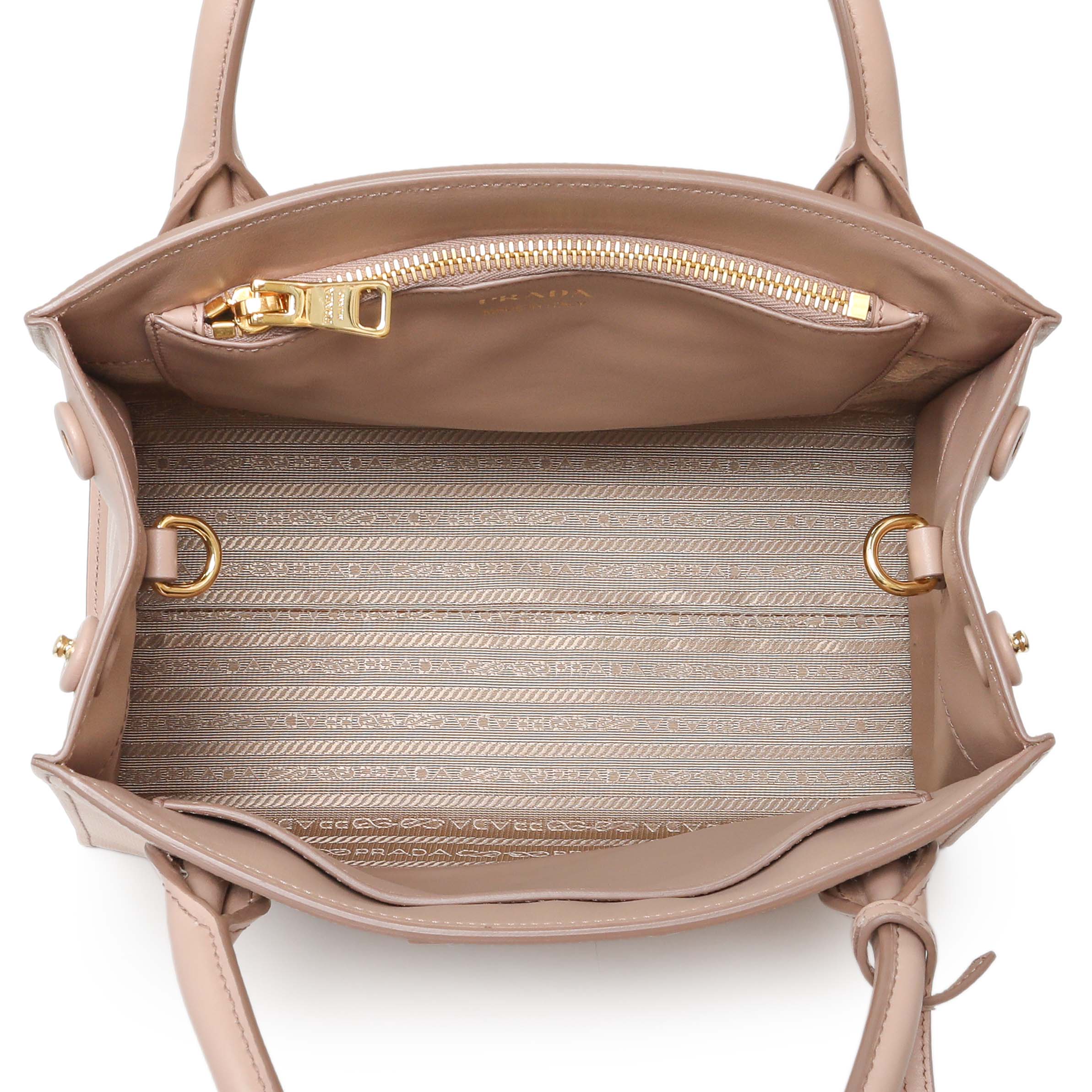 Prada Saffiano Cipria Cuir Calfskin Small Monochrome Top Handle Tote