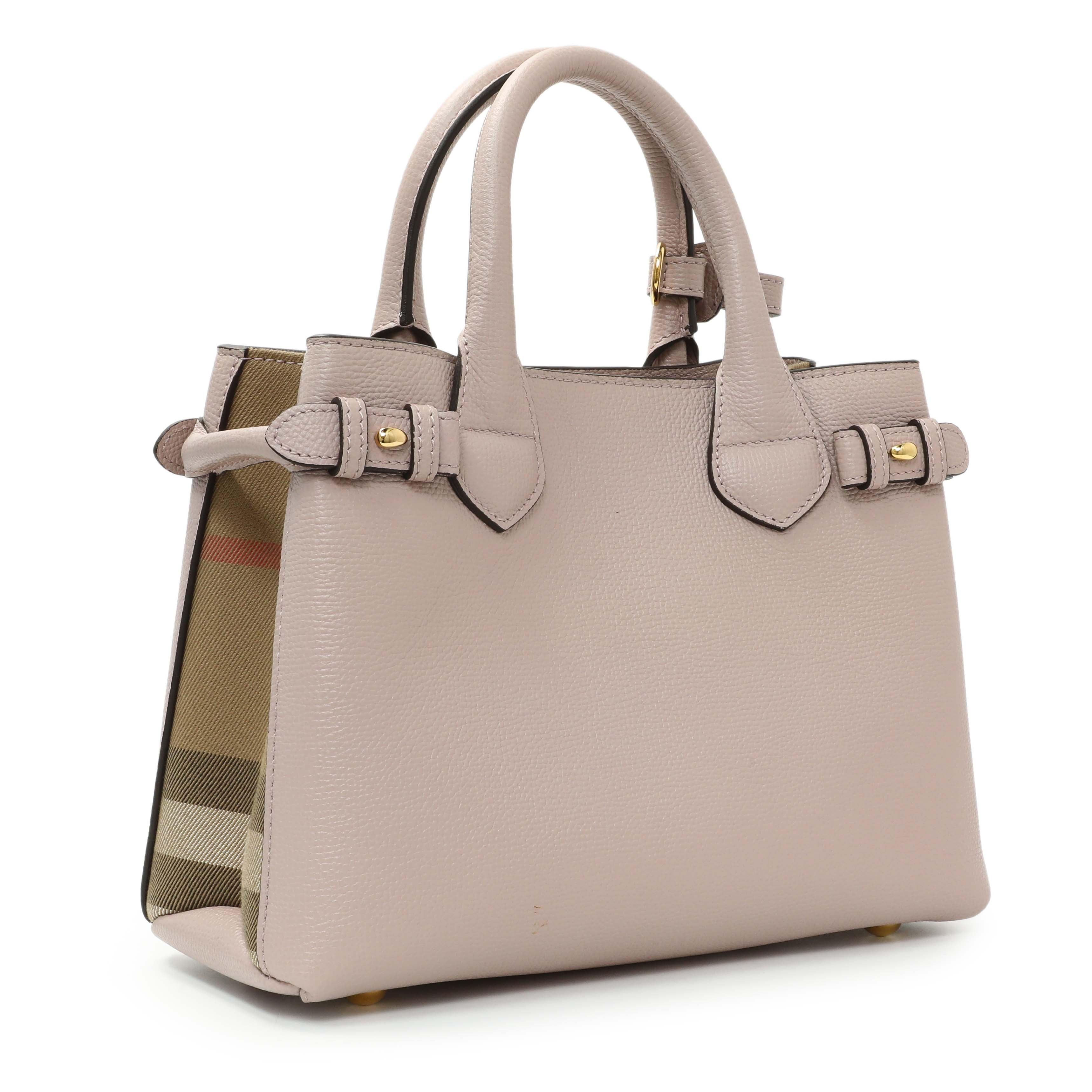 Burberry Derby Calfskin House Check Small Banner Tote