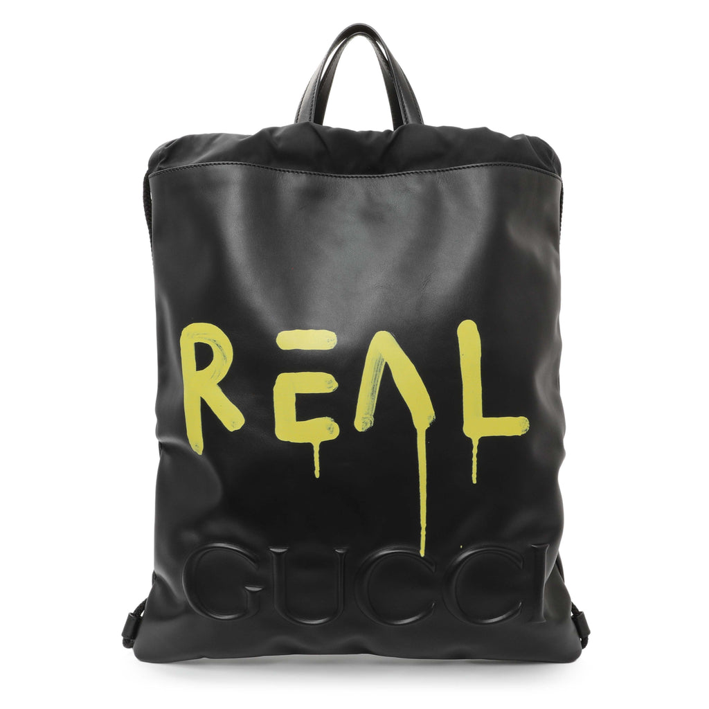 Gucci Black Calfskin GucciGhost Drawstring Backpack