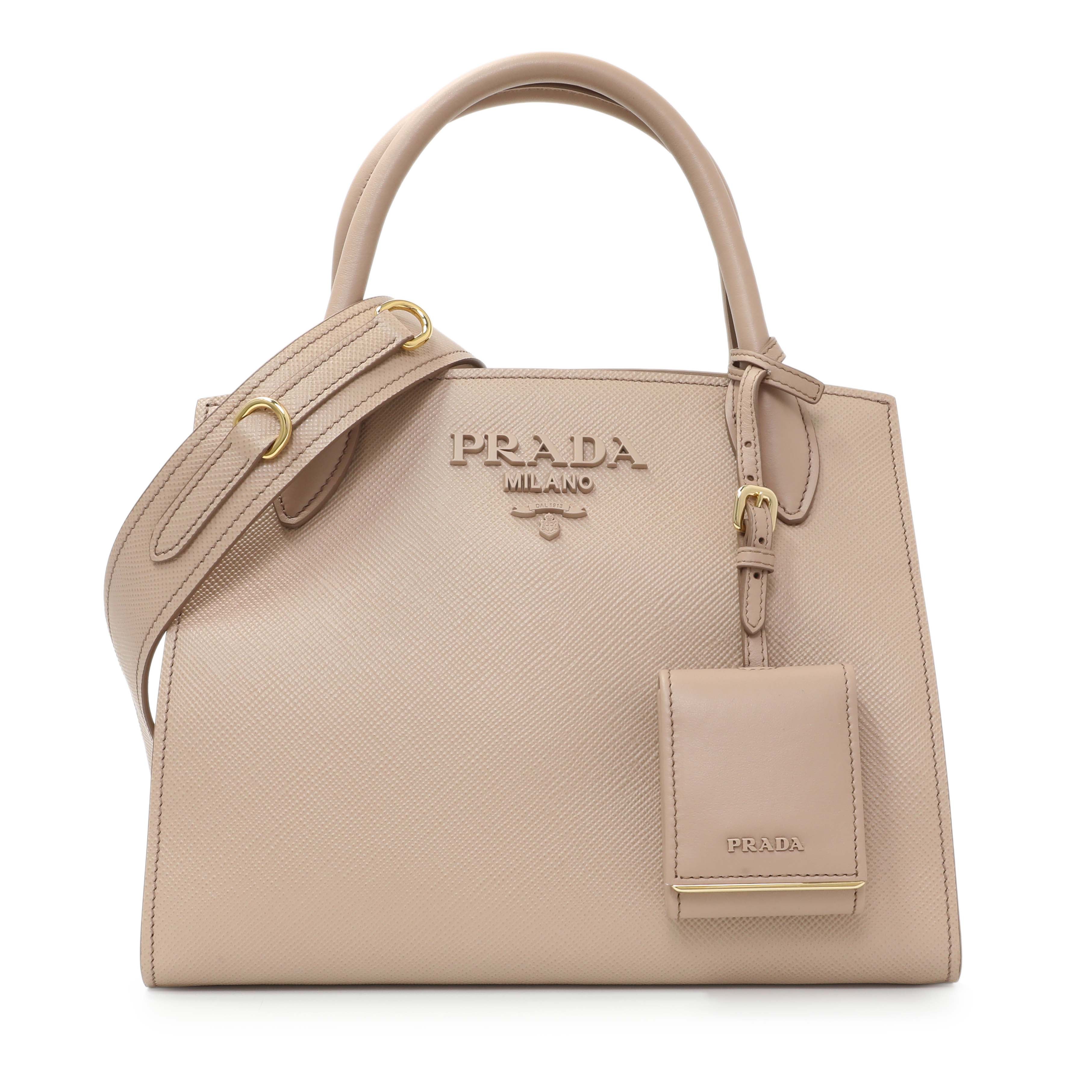 Prada Saffiano Cipria Cuir Calfskin Small Monochrome Top Handle Tote