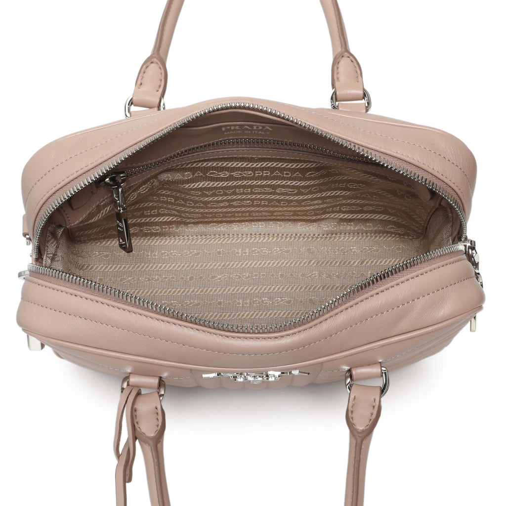 Prada Cipria Soft Calfskin Impunture Diagramme Top Handle Crossbody Bag