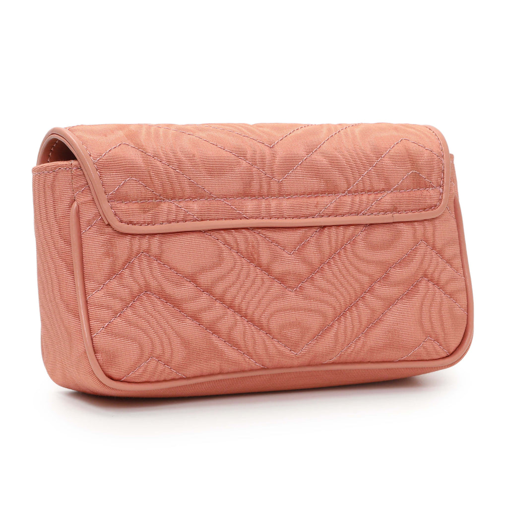 Gucci Blush Moire Fabric Mini GG Marmont Crystal Chain Belt Bag