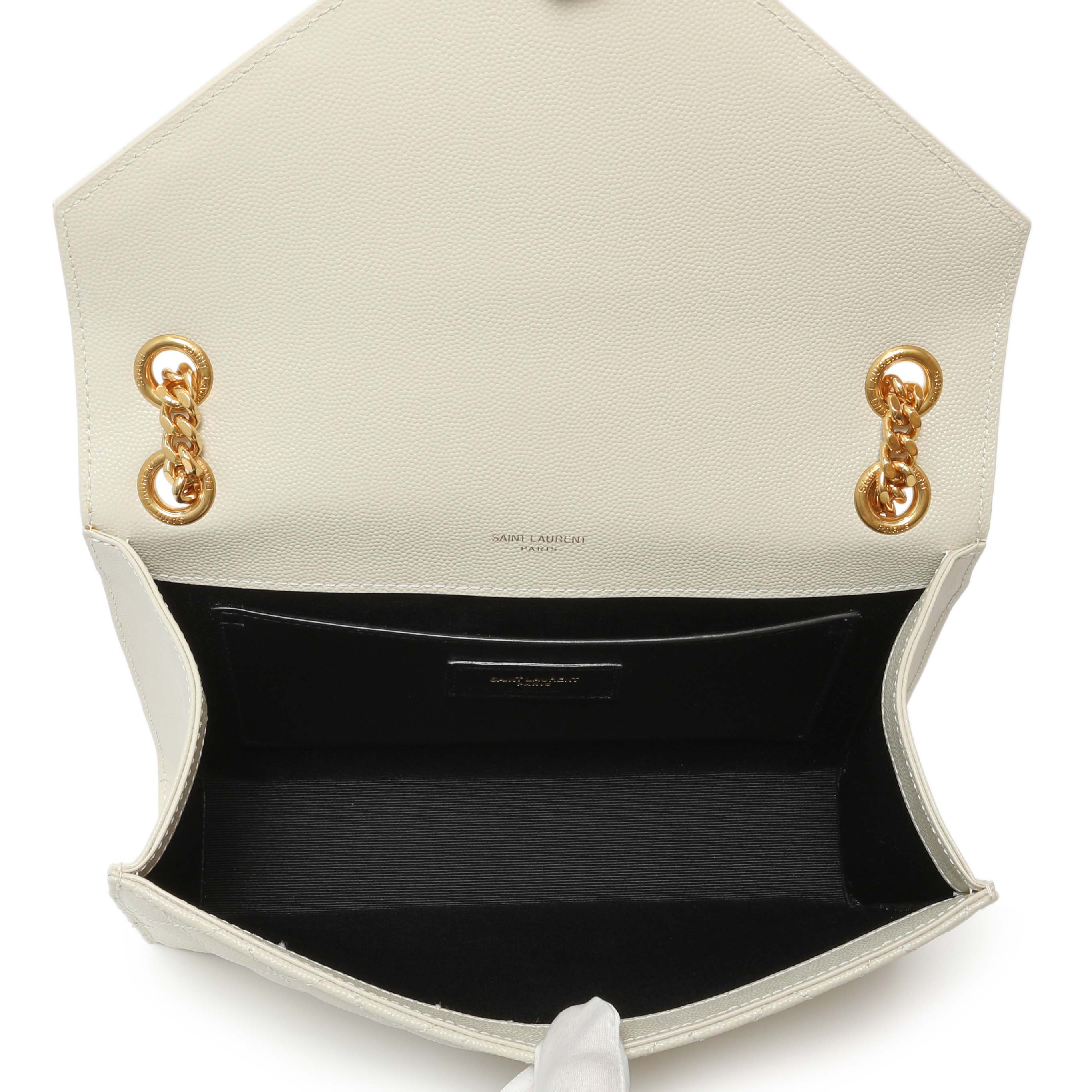 Saint Laurent Crema Grain De Poudre Matelasse Chevron Medium Triquilt Monogram Satchel