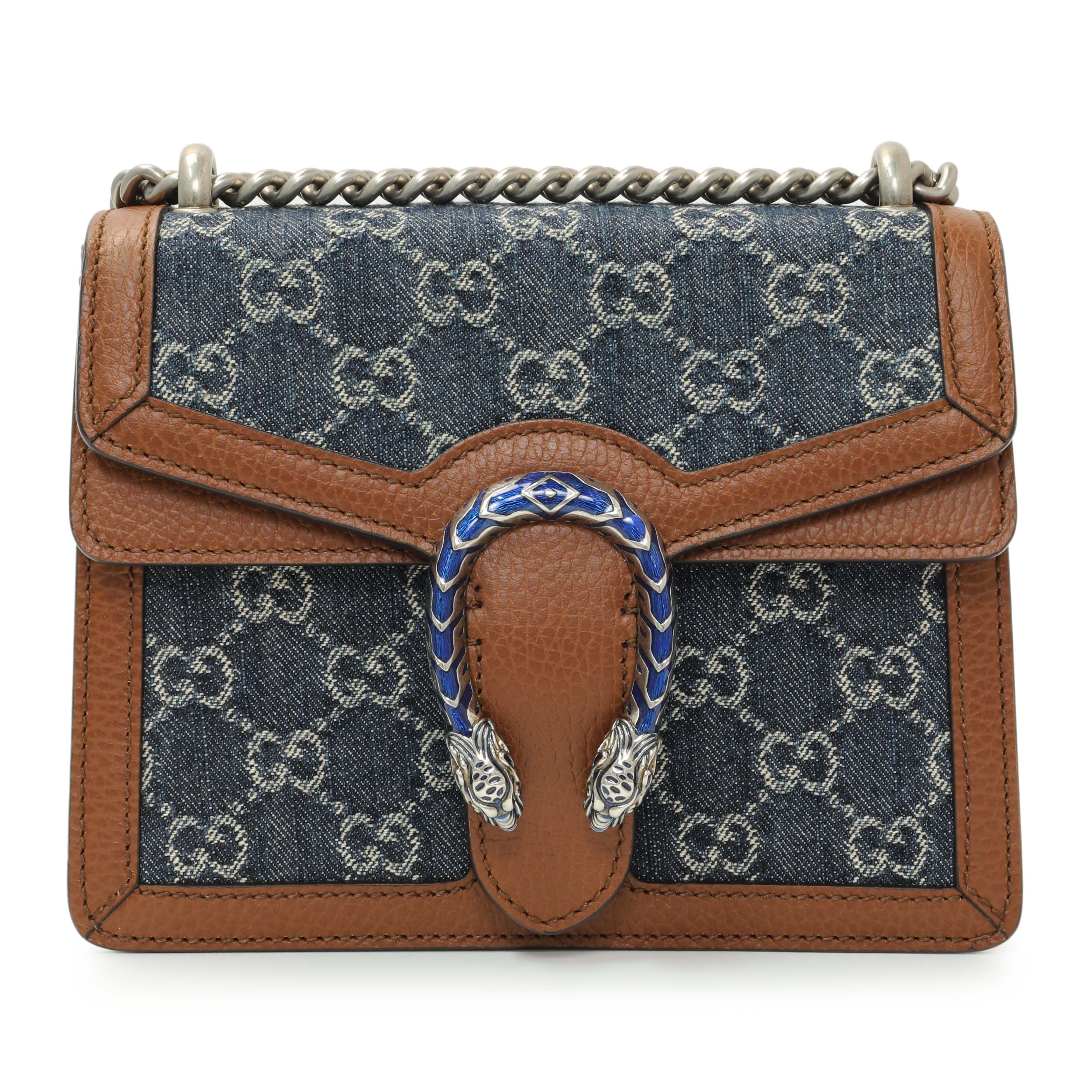 Gucci New Denim GG Monogram Enamel Mini Dionysus Shoulder Bag