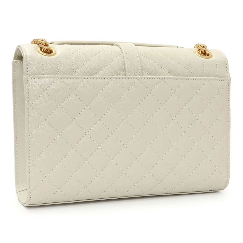 Saint Laurent Crema Grain De Poudre Matelasse Chevron Medium Triquilt Monogram Satchel