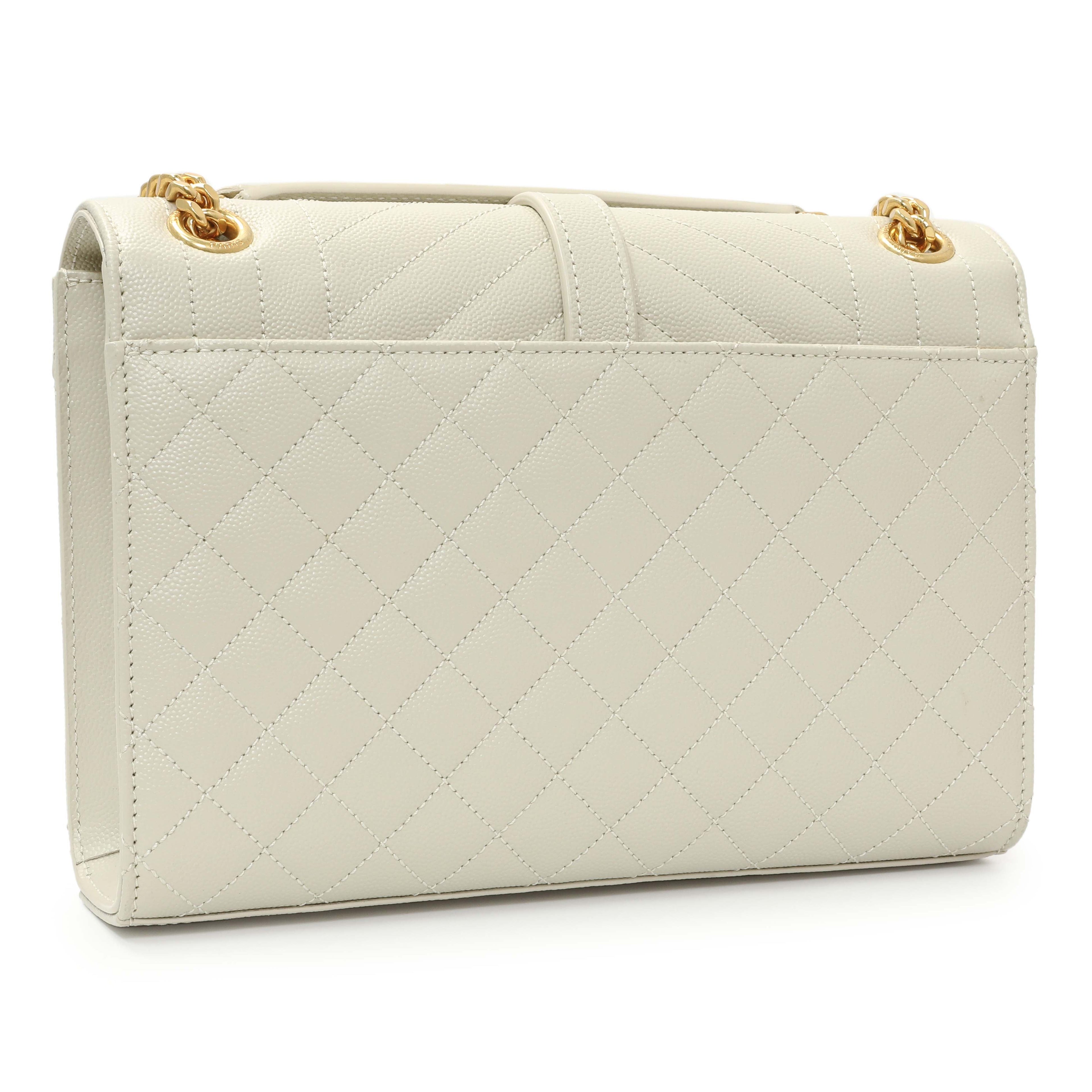 Saint Laurent Crema Grain De Poudre Matelasse Chevron Medium Triquilt Monogram Satchel