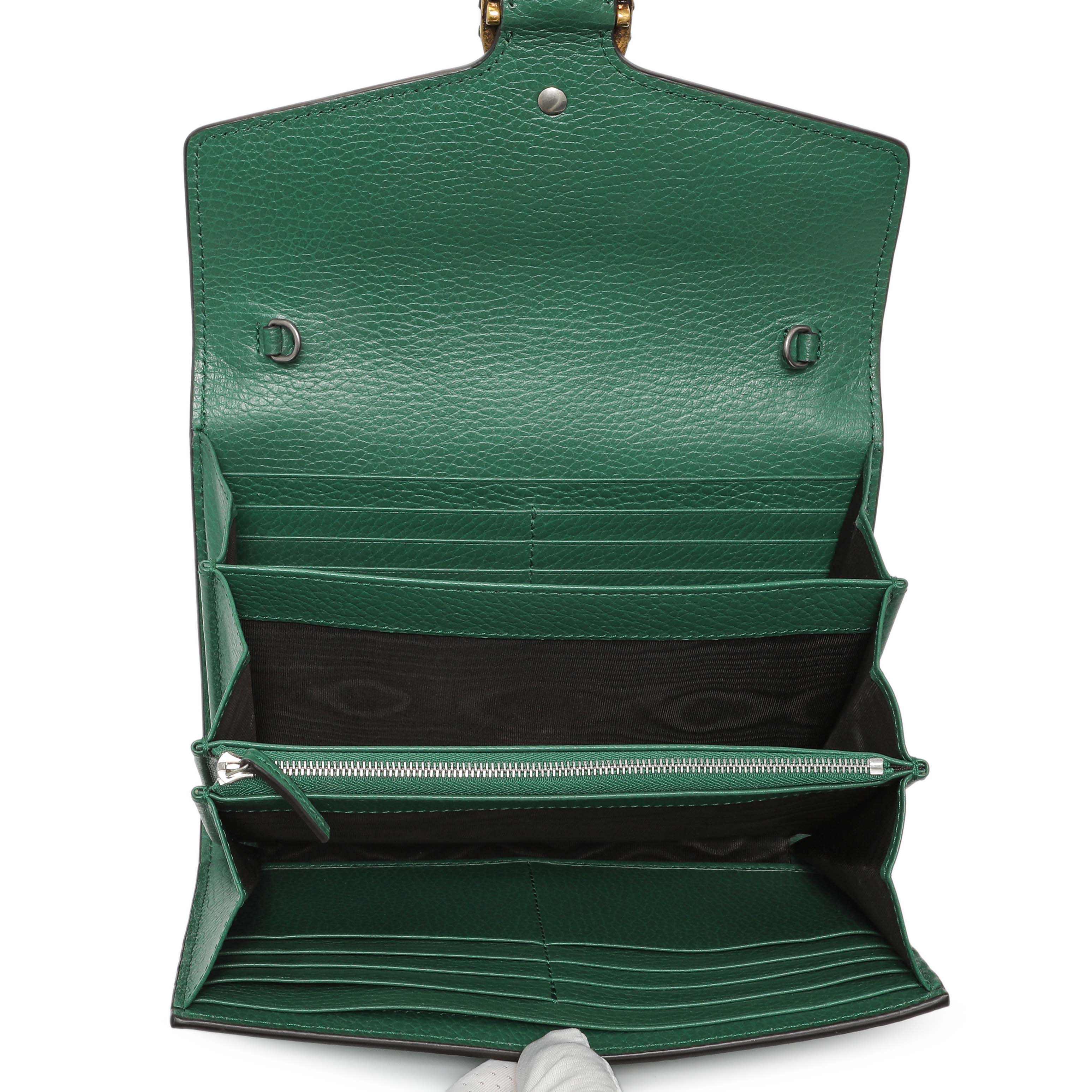 Gucci Emerald Calfskin Mini Dionysus Chain Wallet