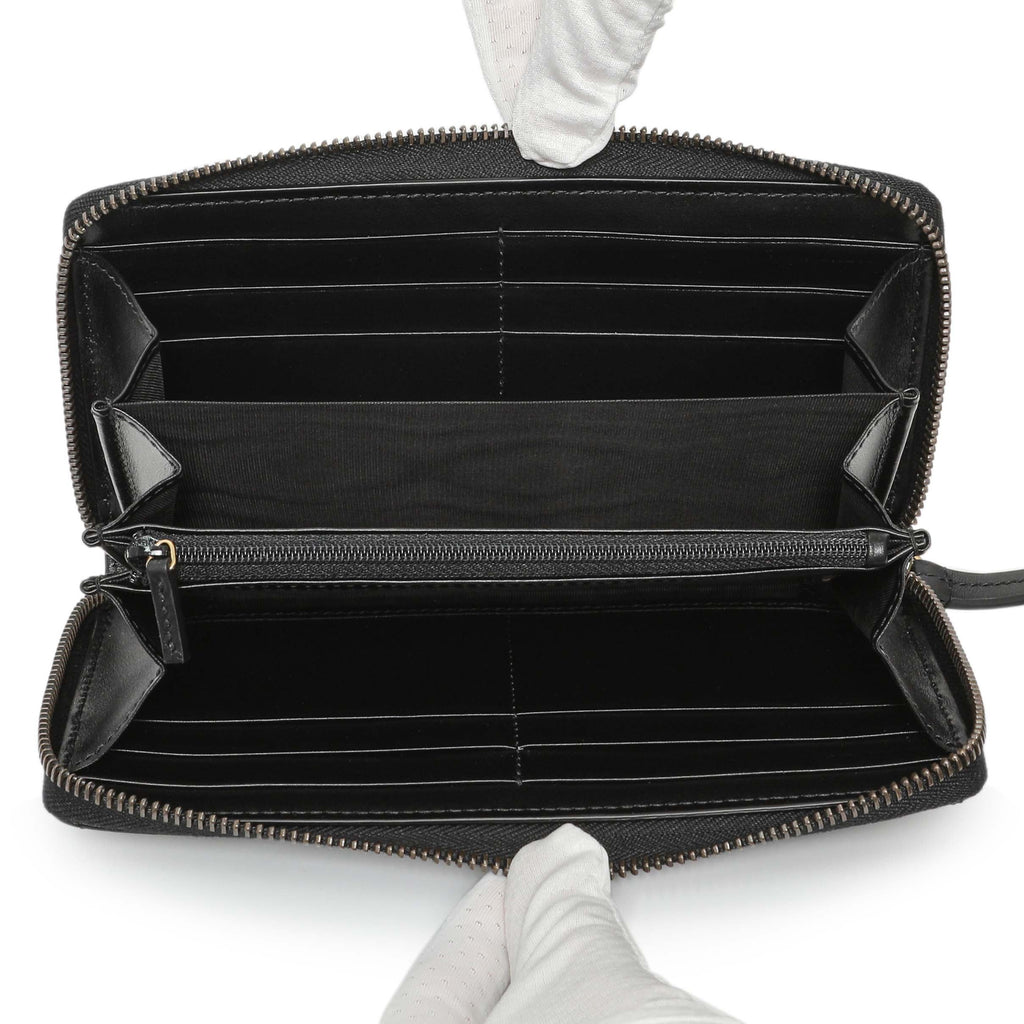 Gucci Black Calfskin Matelasse GG Marmont Zip Around Wallet