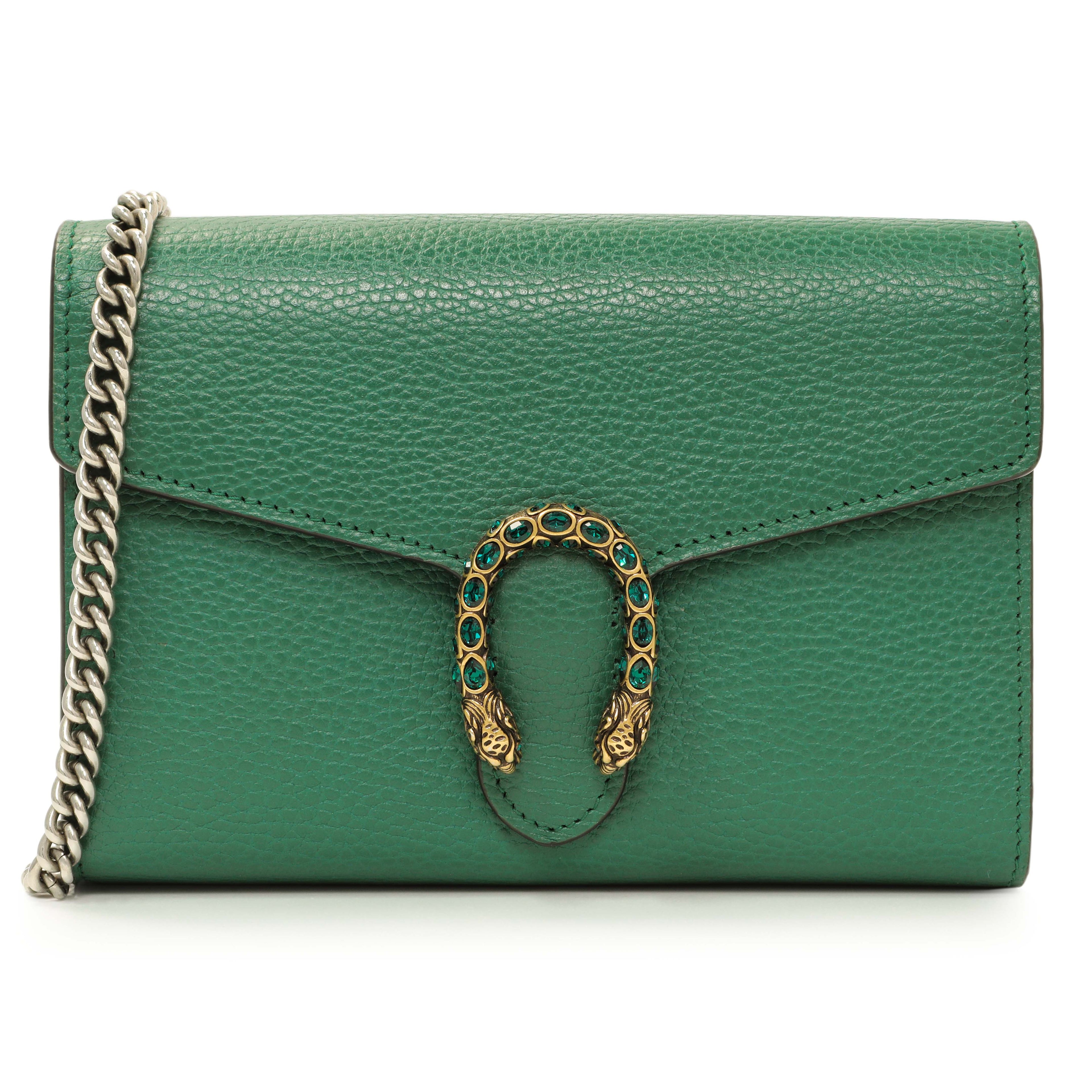 Gucci Emerald Calfskin Mini Dionysus Chain Wallet
