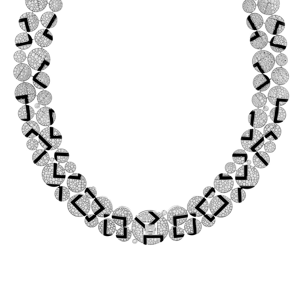 Chanel 18K White Gold Diamond Onyx Cafe Society Bubbles Necklace