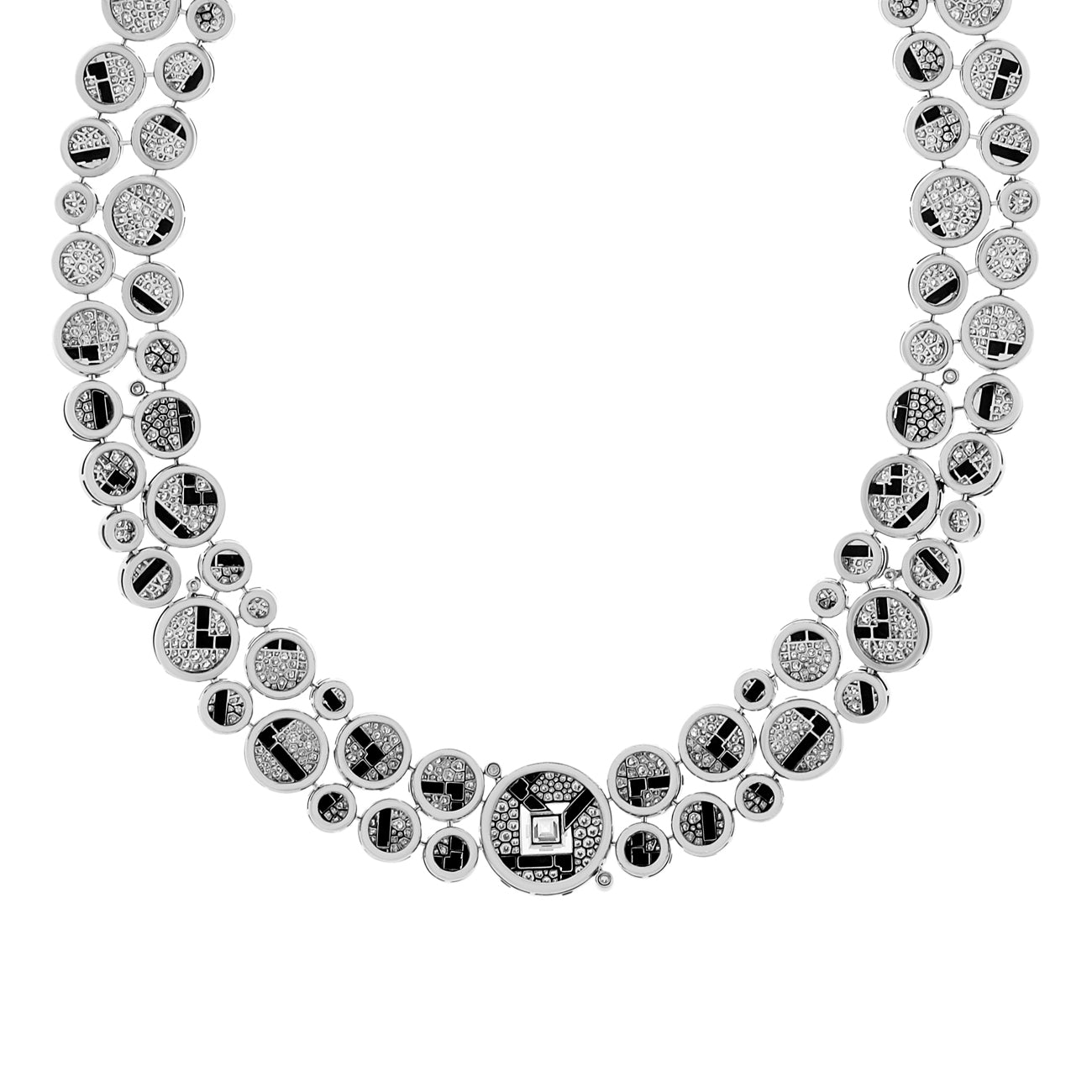 Chanel 18K White Gold Diamond Onyx Cafe Society Bubbles Necklace