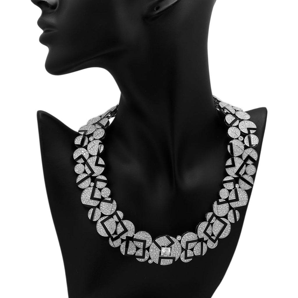 Chanel 18K White Gold Diamond Onyx Cafe Society Bubbles Necklace