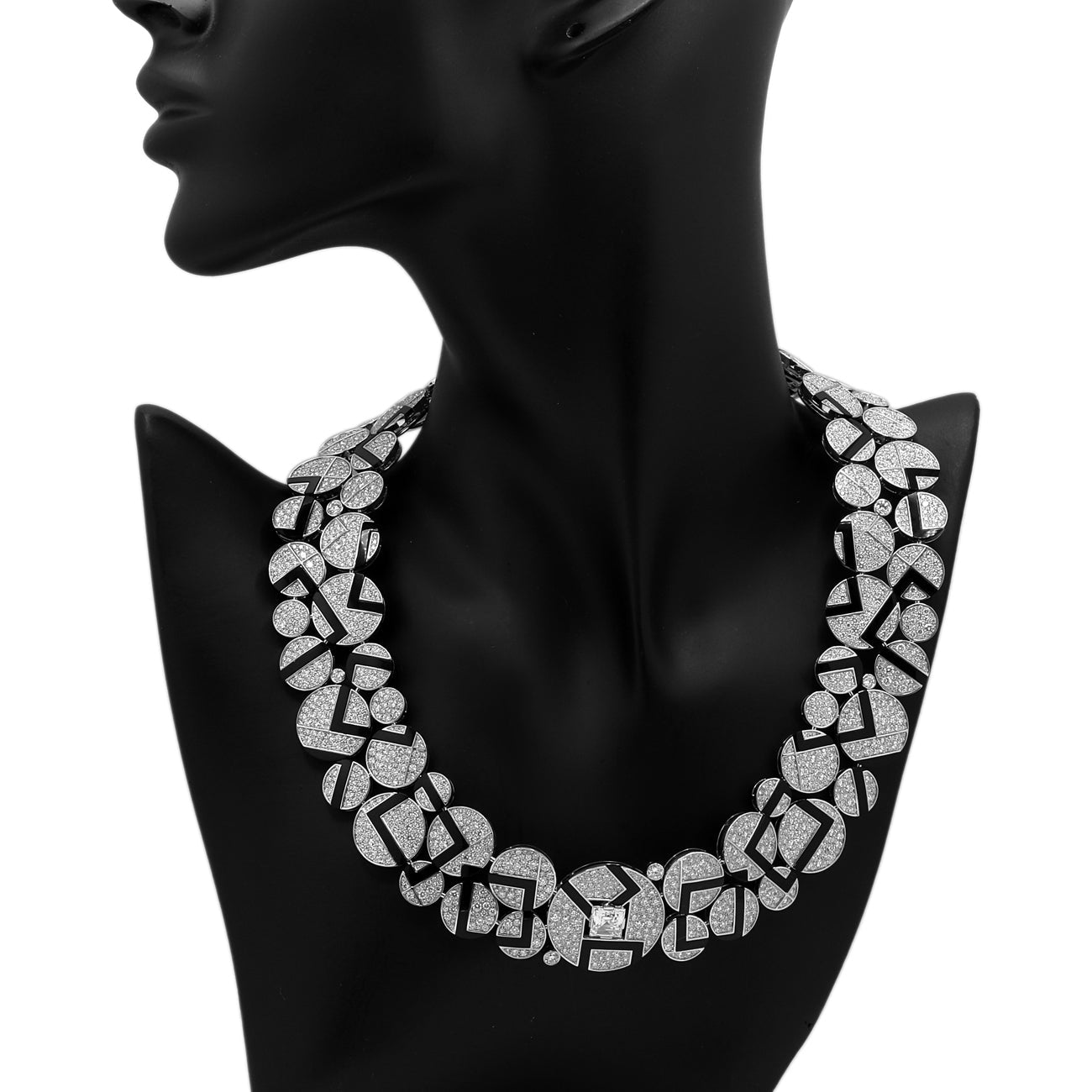 Chanel 18K White Gold Diamond Onyx Cafe Society Bubbles Necklace