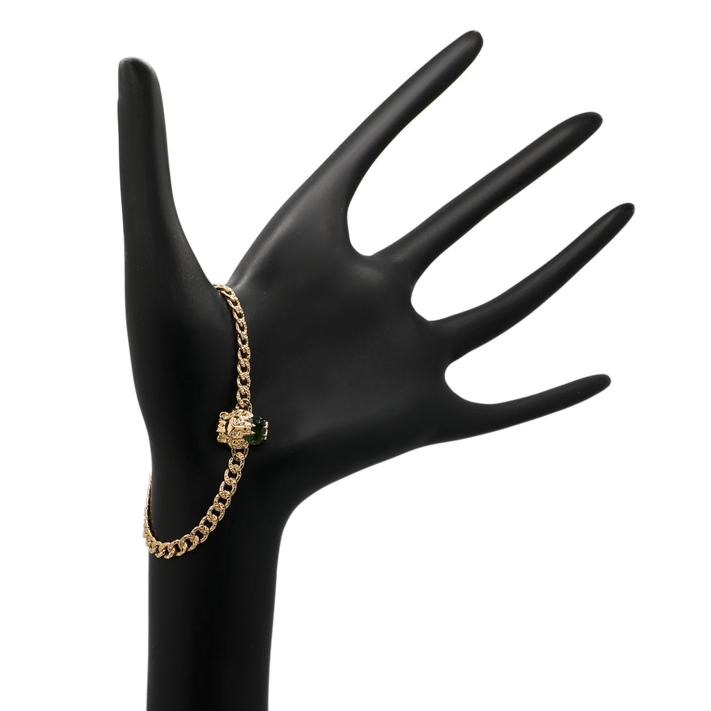 Gucci 18K Yellow Gold Diamond Chrome Diopside Lion Head Bracelet