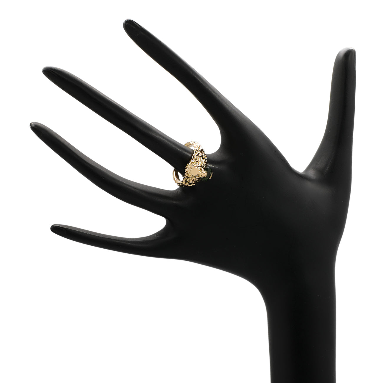 Gucci 18K Yellow Gold Diamond Chrome Diopside Lion Head Ring