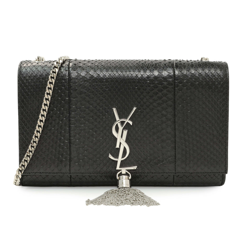 Saint Laurent Black Snakeskin Monogram Kate Tassel Satchel