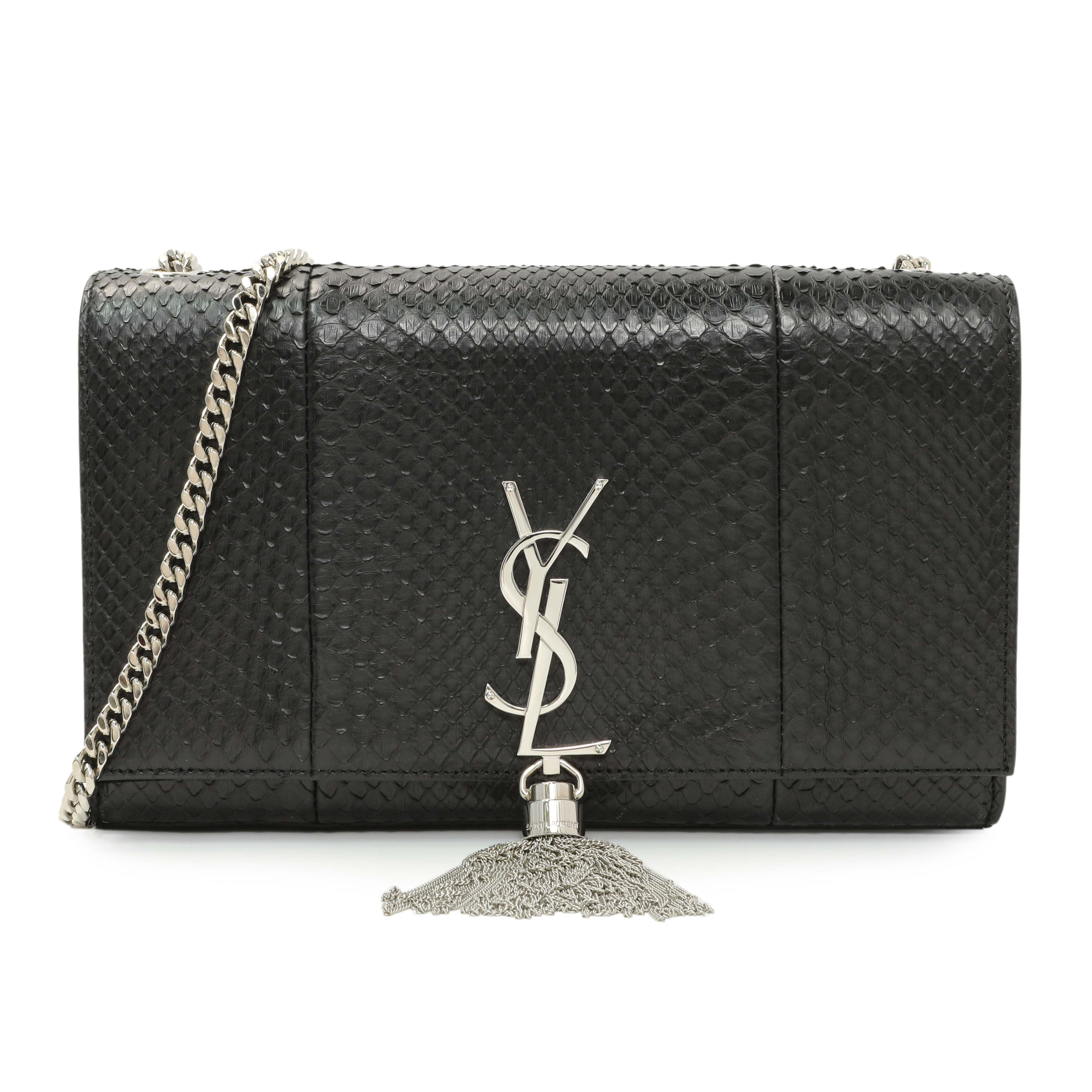 Saint Laurent Black Snakeskin Monogram Kate Tassel Satchel