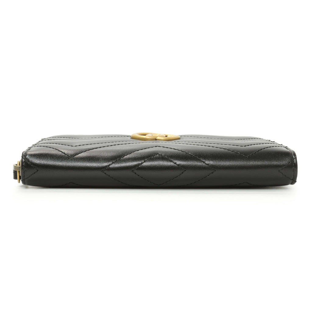 Gucci Black Calfskin Matelasse GG Marmont Zip Around Wallet