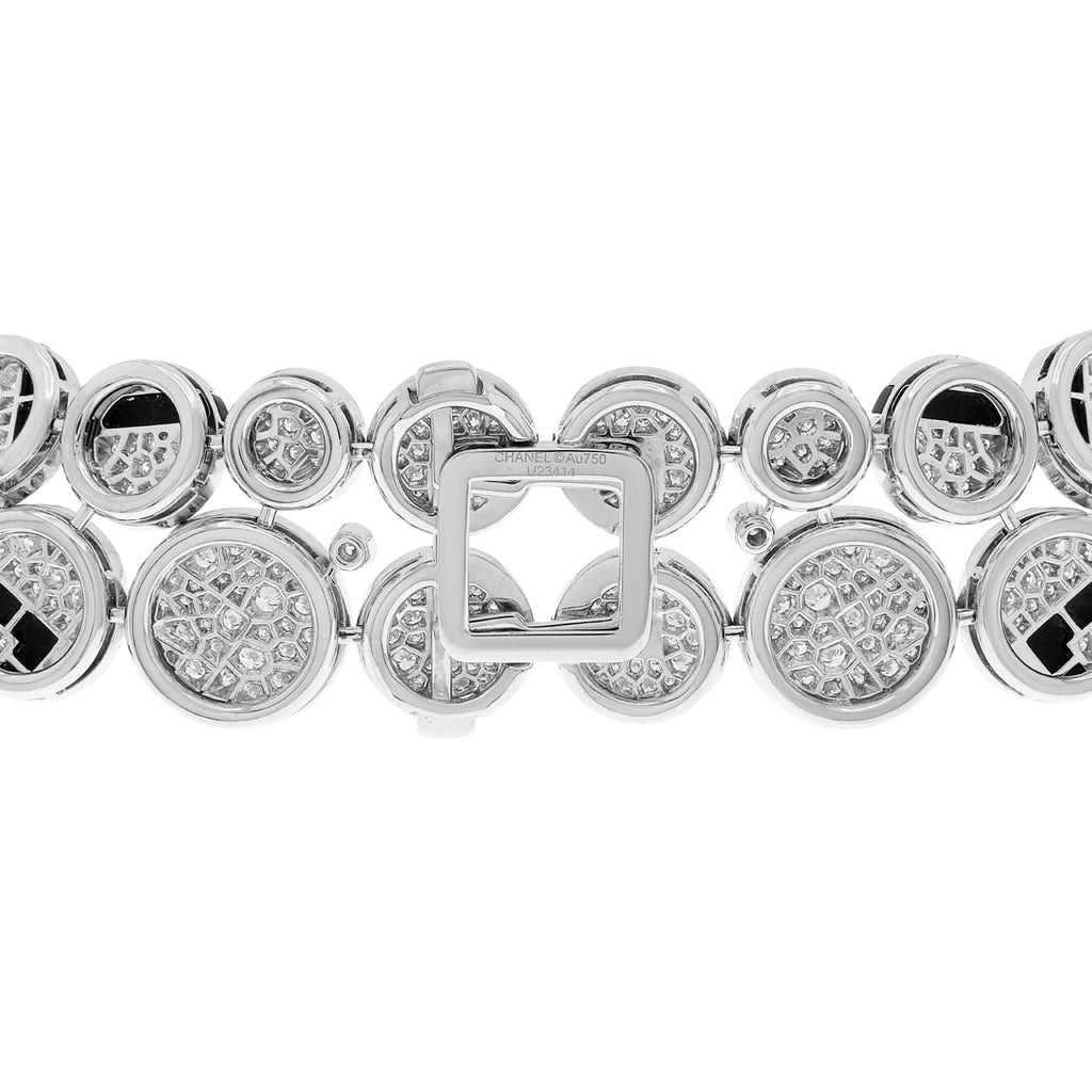 Chanel 18K White Gold Diamond Onyx Cafe Society Bubbles Necklace