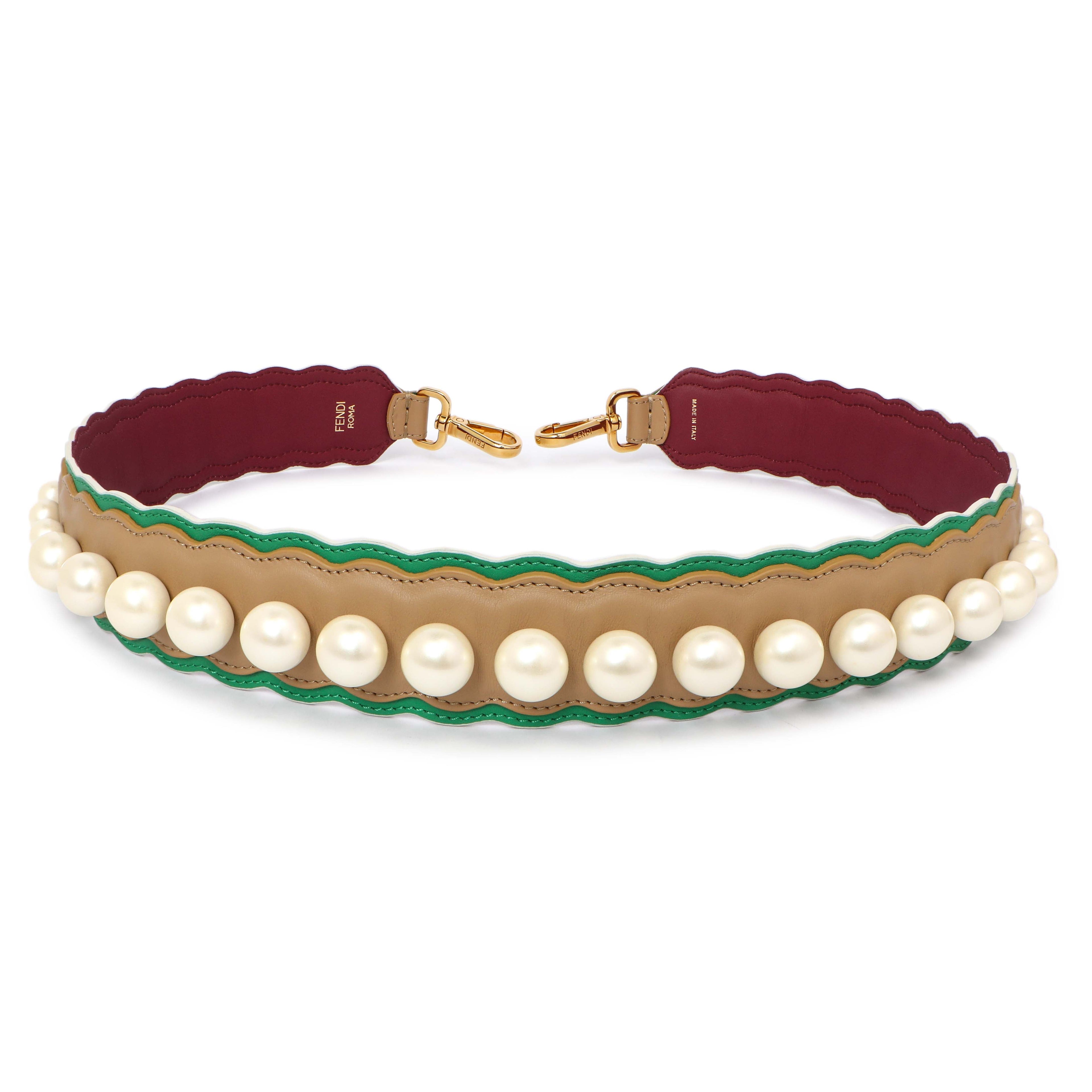 Fendi Calfskin Pearl Embellished Strap You