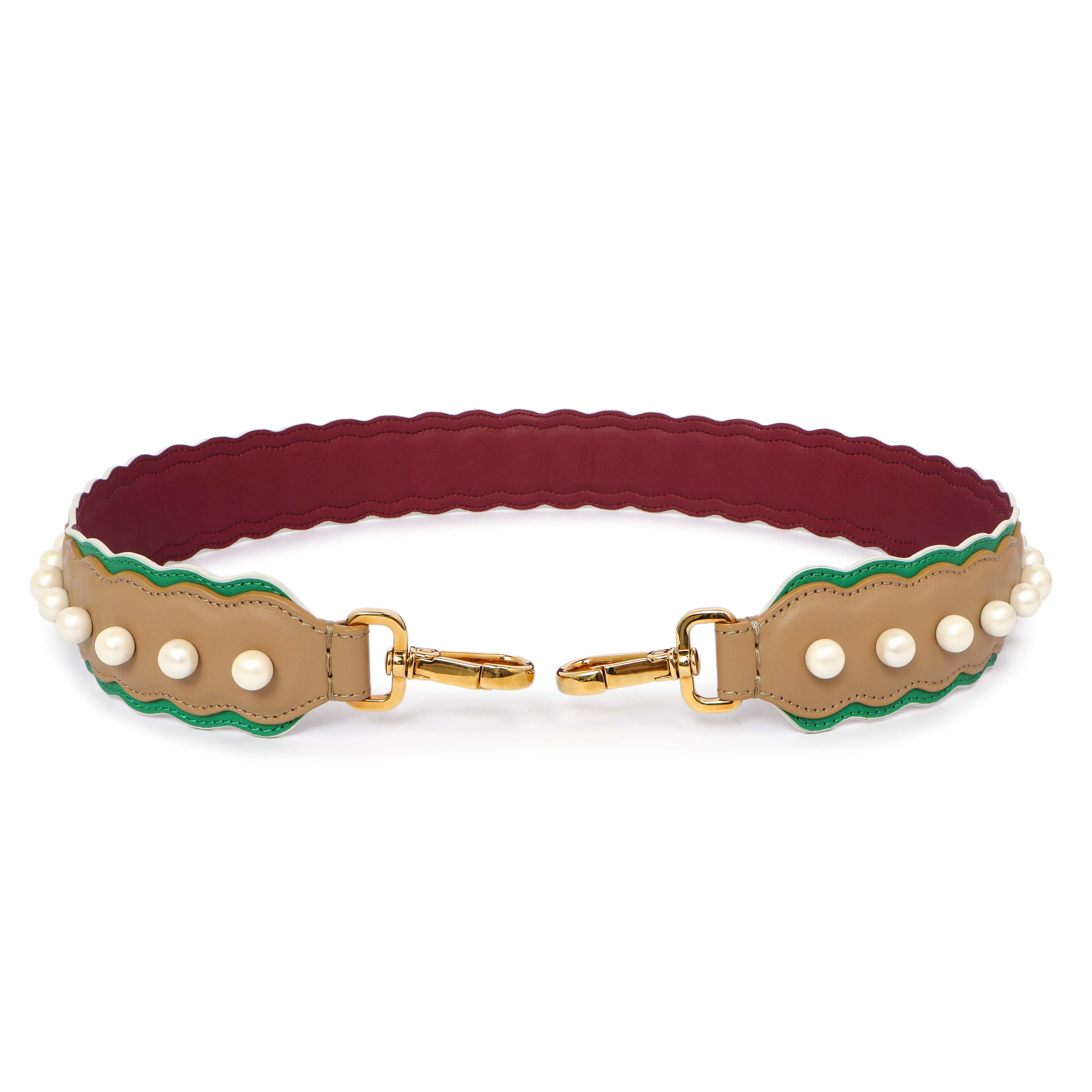 Fendi Calfskin Pearl Embellished Strap You