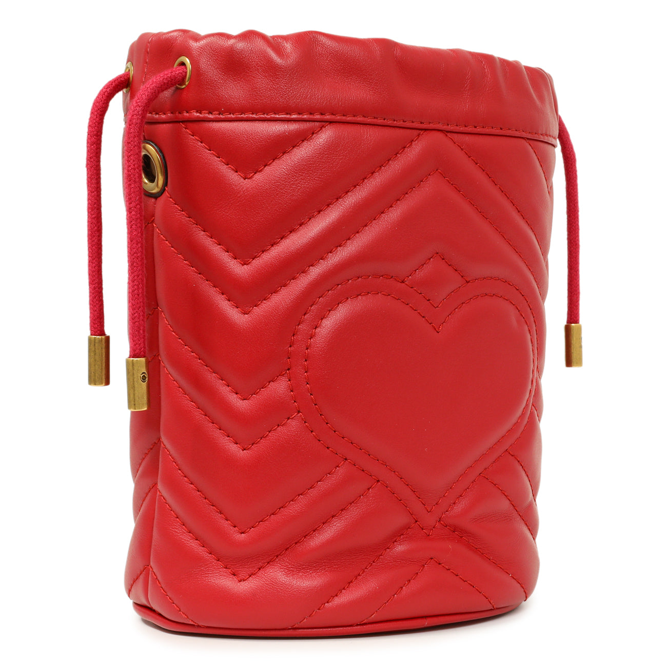 Gucci Red Calfskin Matelasse Mini GG Marmont Bucket