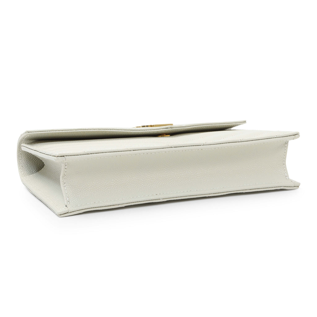 Saint Laurent Crema Grain De Poudre Matelasse Chevron Monogram Envelope Chain Wallet