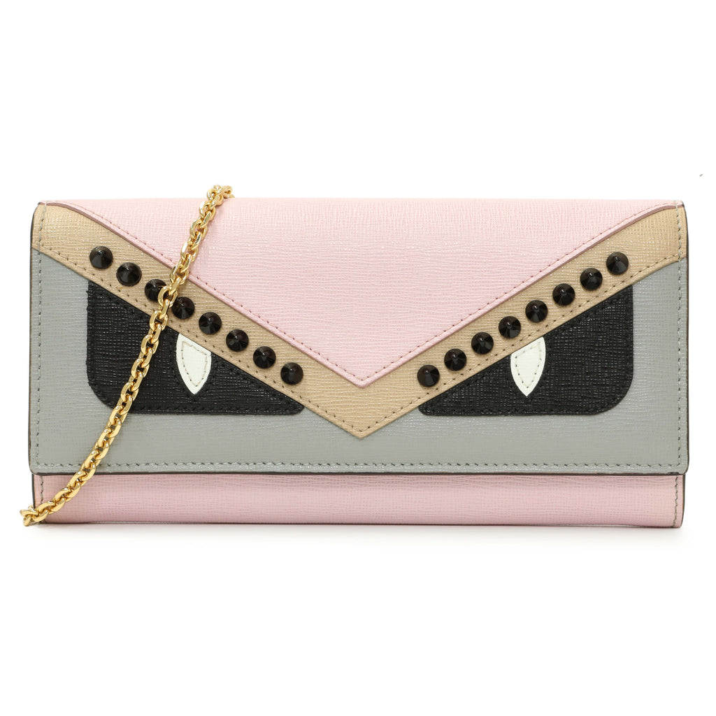 Fendi Vitello Elite Monster Eyes Studded Wallet on Chain