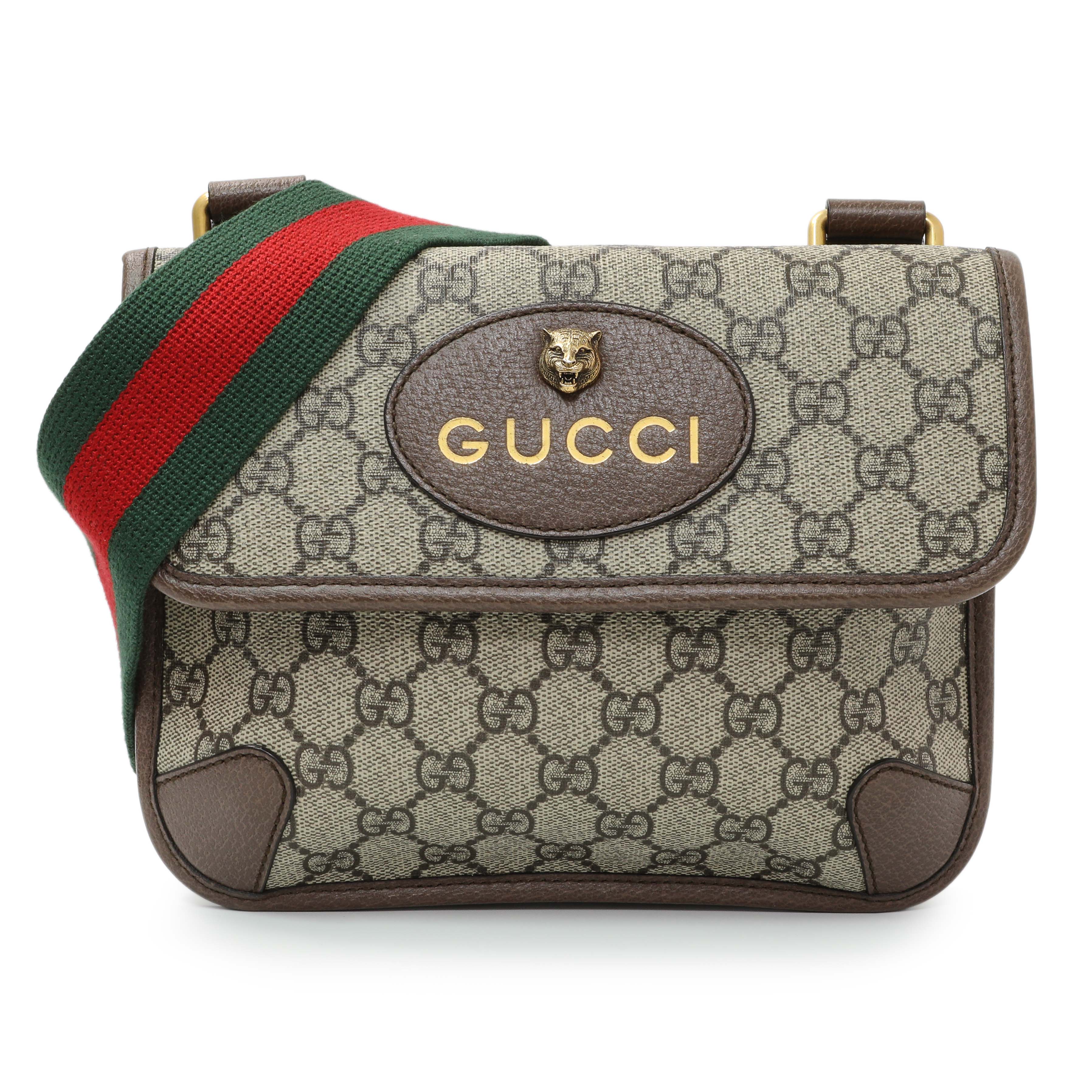 Gucci GG Supreme Monogram Web Small Neo Vintage Double Flap Messenger Bag