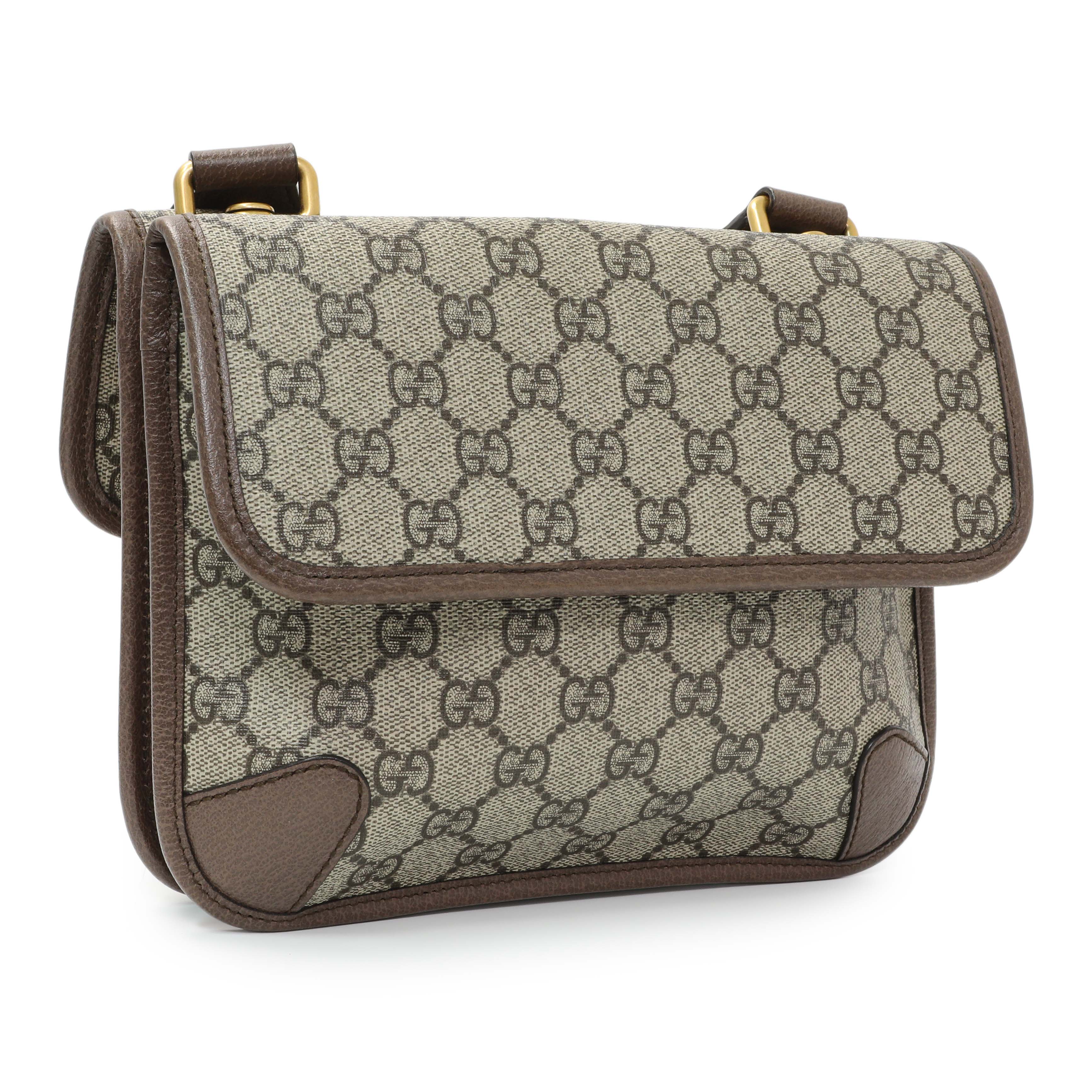 Gucci GG Supreme Monogram Web Small Neo Vintage Double Flap Messenger Bag