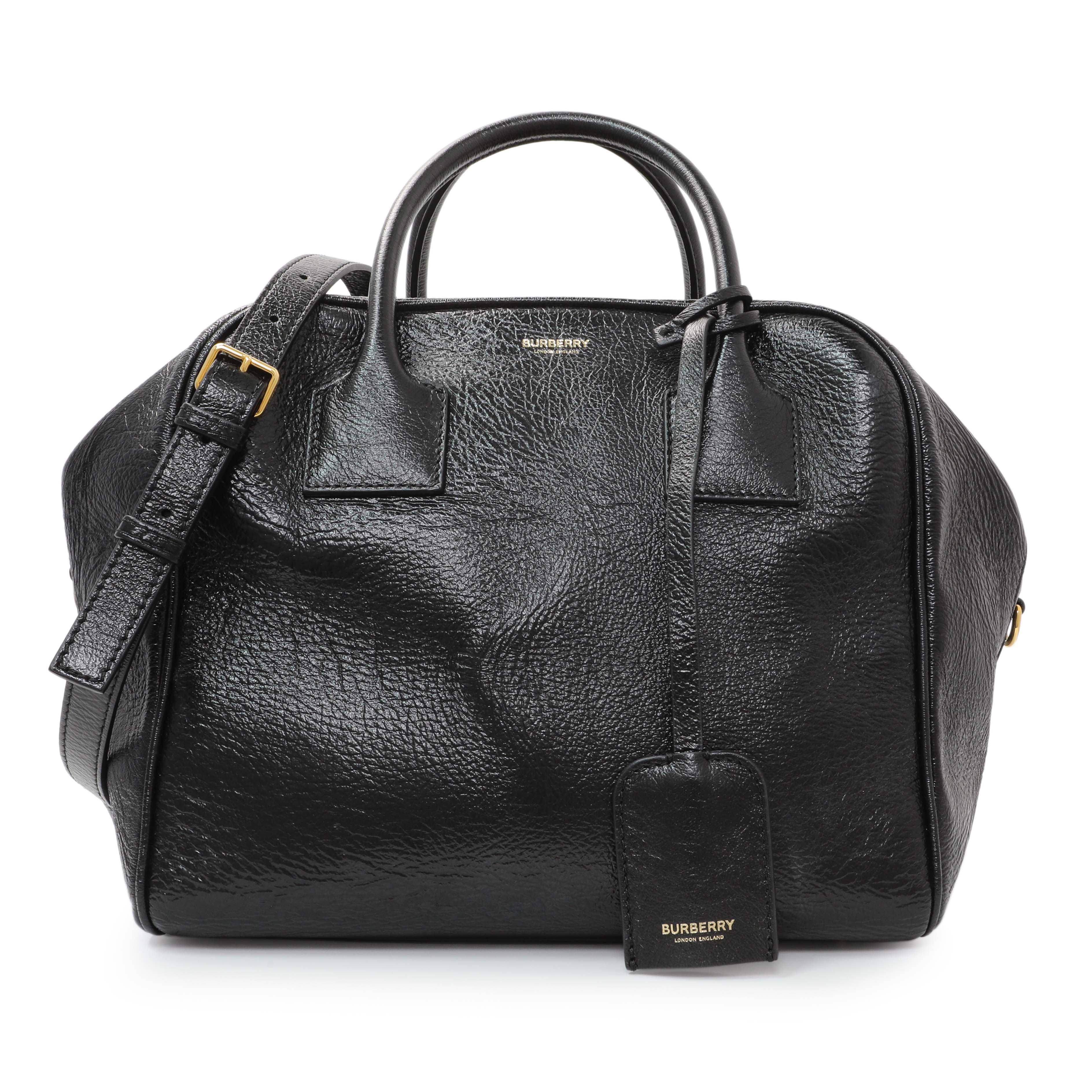 Burberry Black Patent Cube Bowling Bag