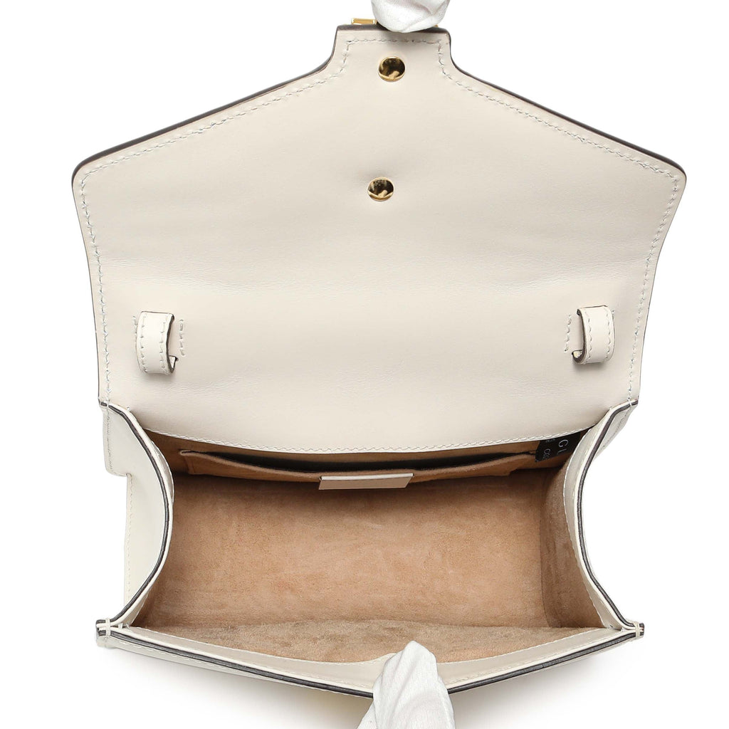 Gucci White Calfskin Mini Sylvie Top Handle Bag